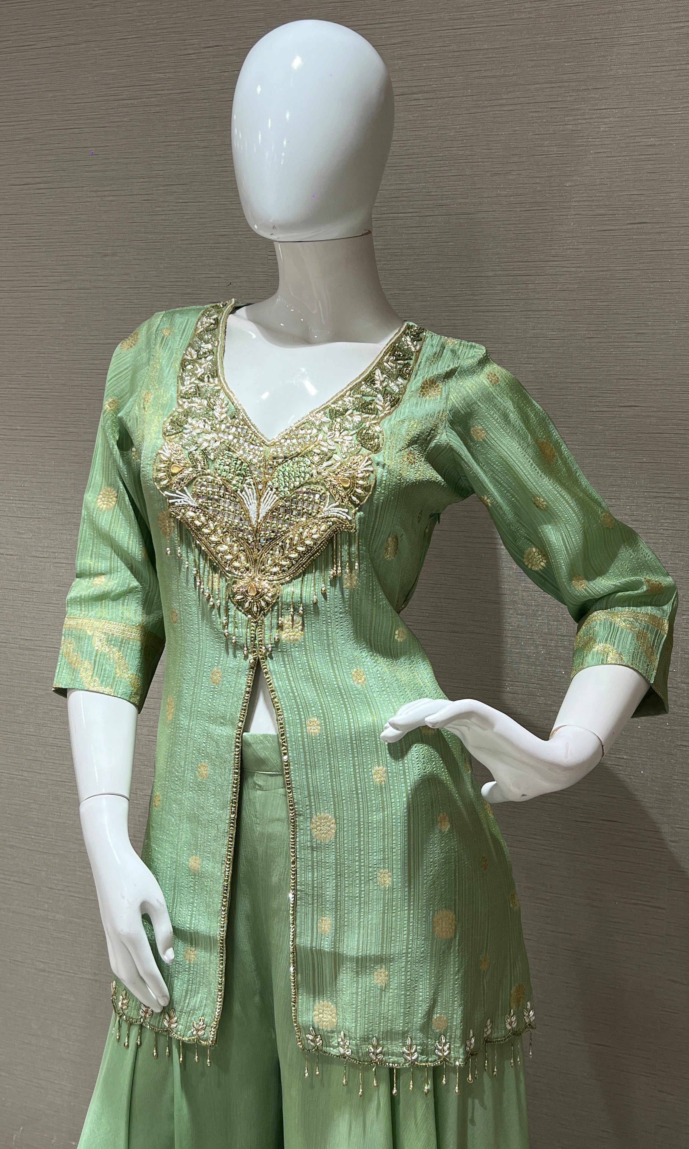 Pista green palazzo with short BLOUSE