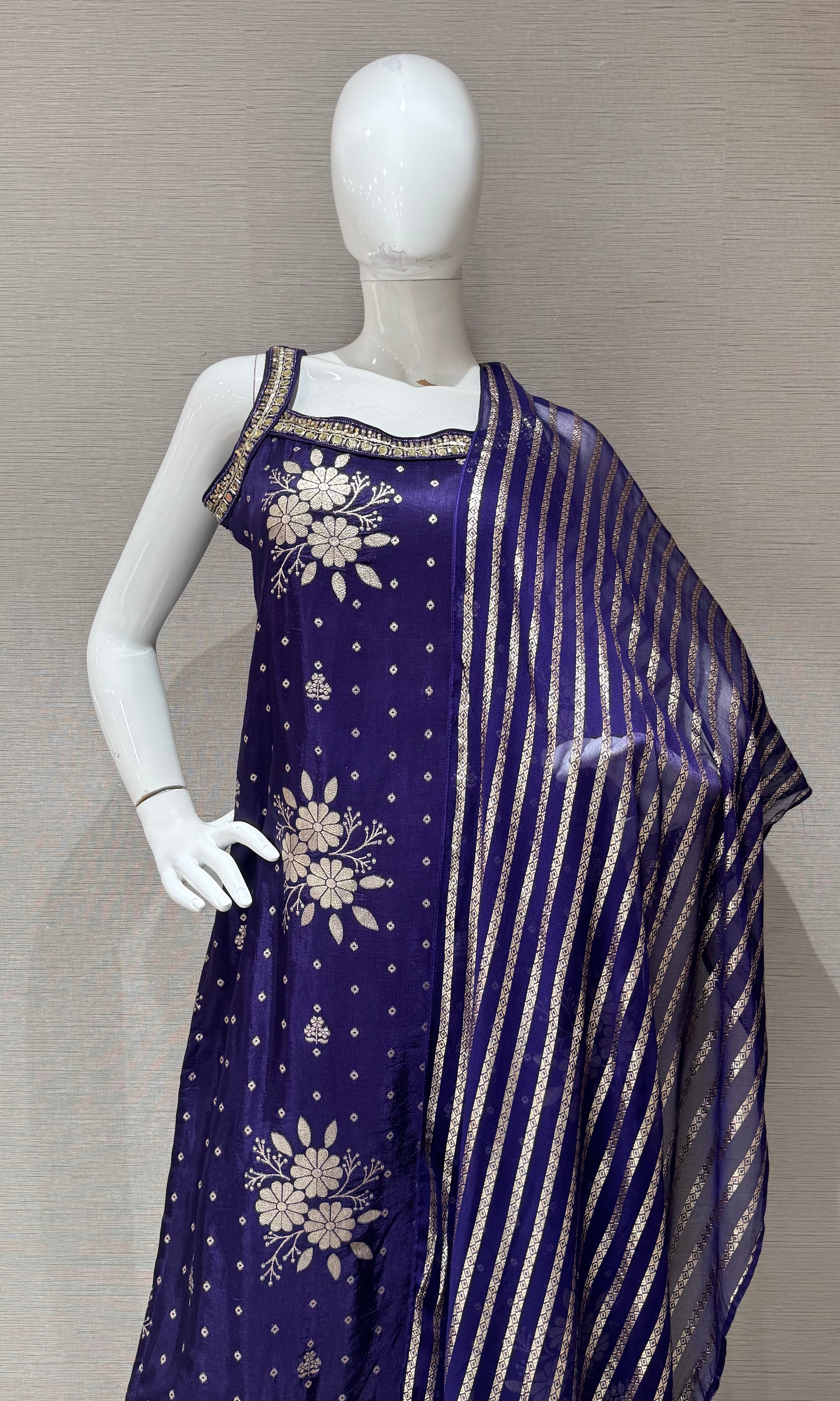 Purple silk golden Embroidered kurta set