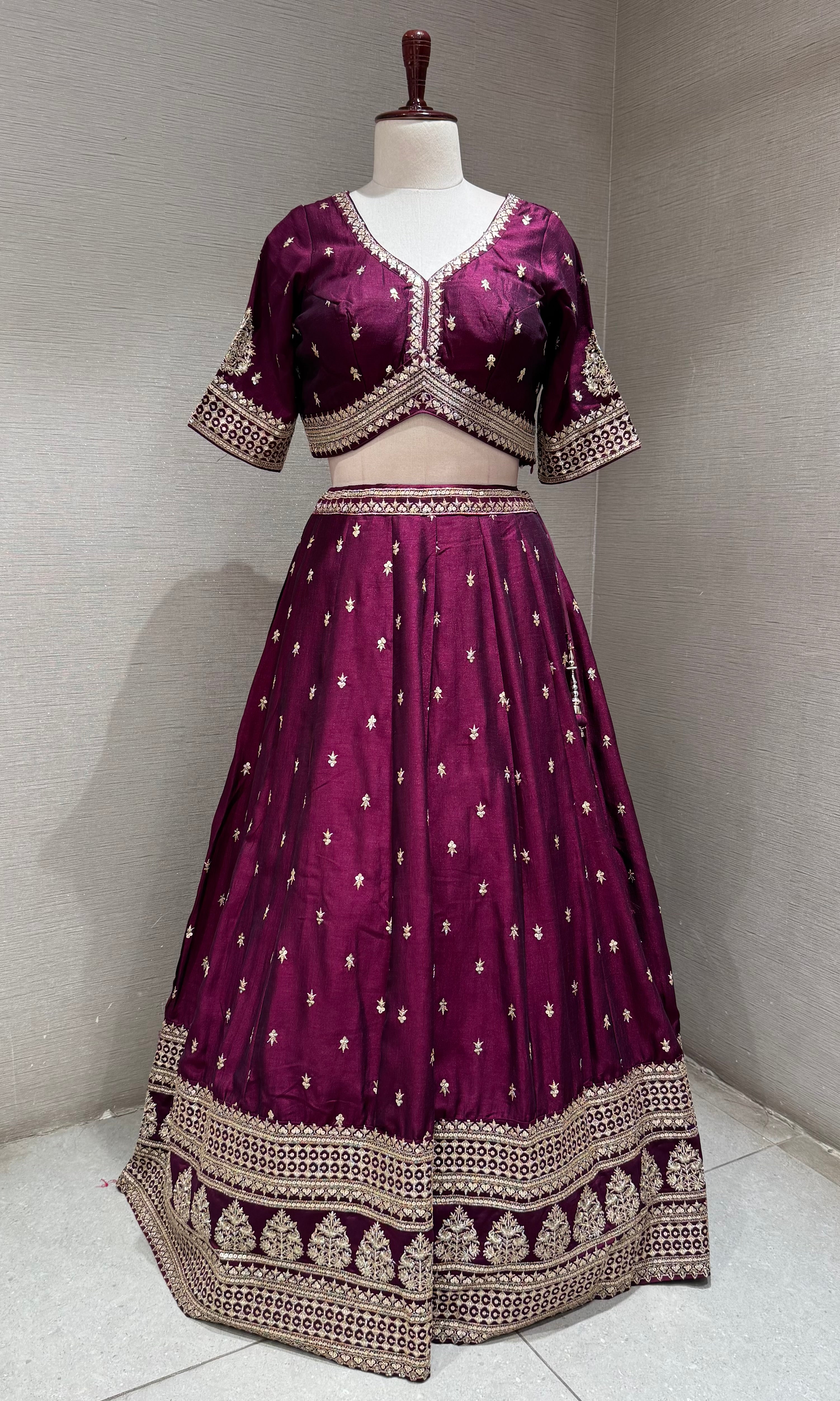 Royal Plum wine Lehenga Choli with Zari Borders