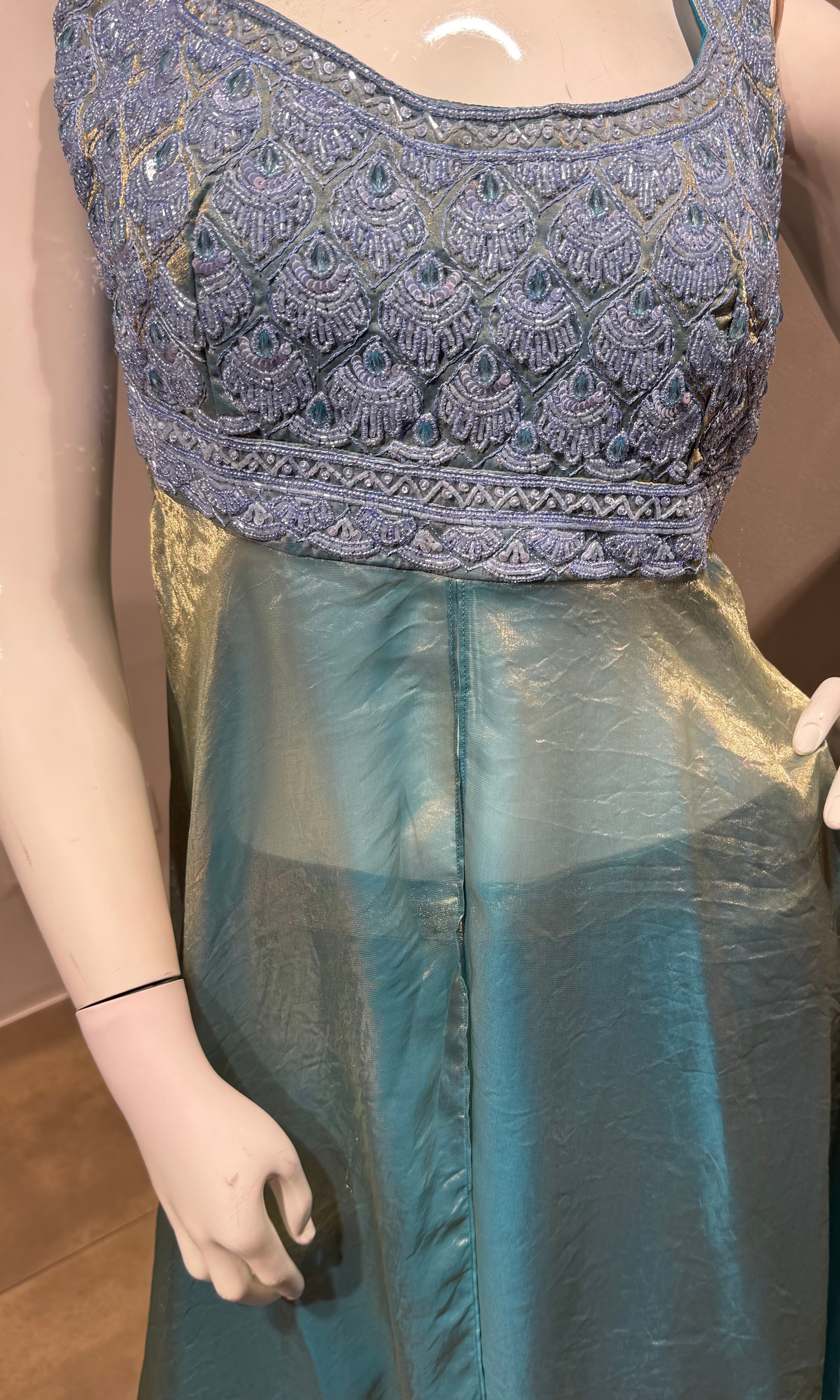 Sea Blue A-Line Shimmer Tissue Palazzo Set