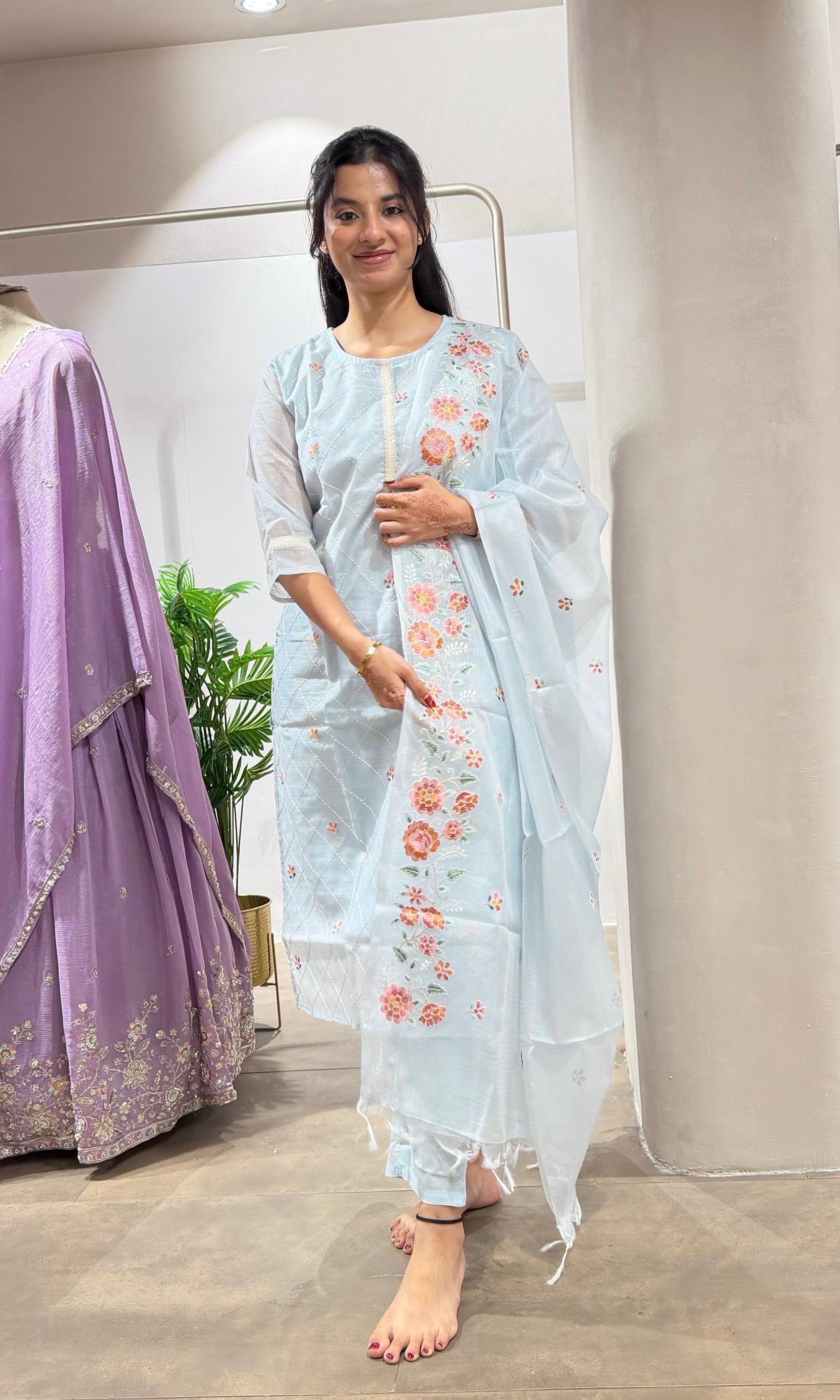 Sea blue FLORAL MOTIF kurta set