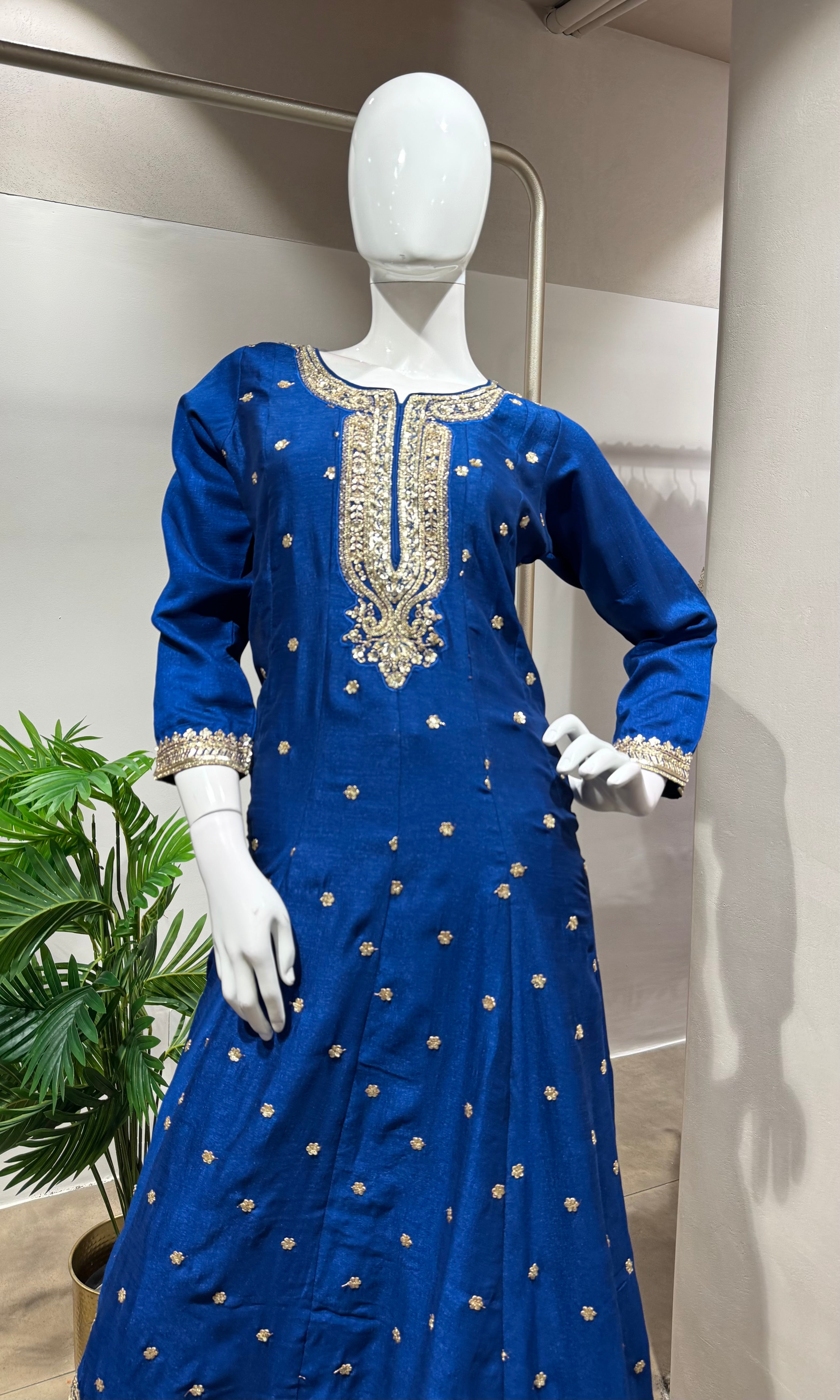 BLUE GOLDEN EMBROIDERY ANARKALI SET