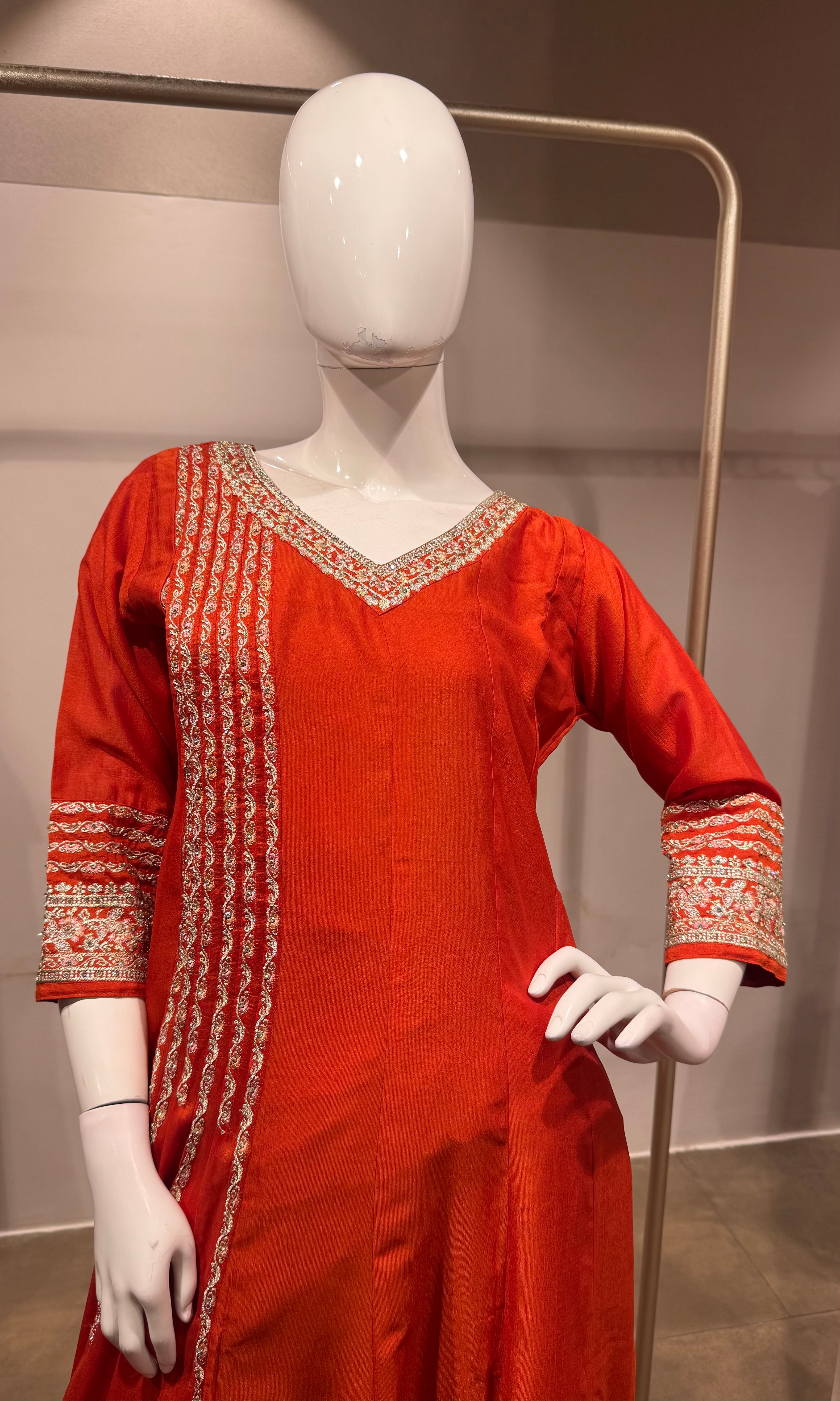 Orange Golden ethnic anarkali set
