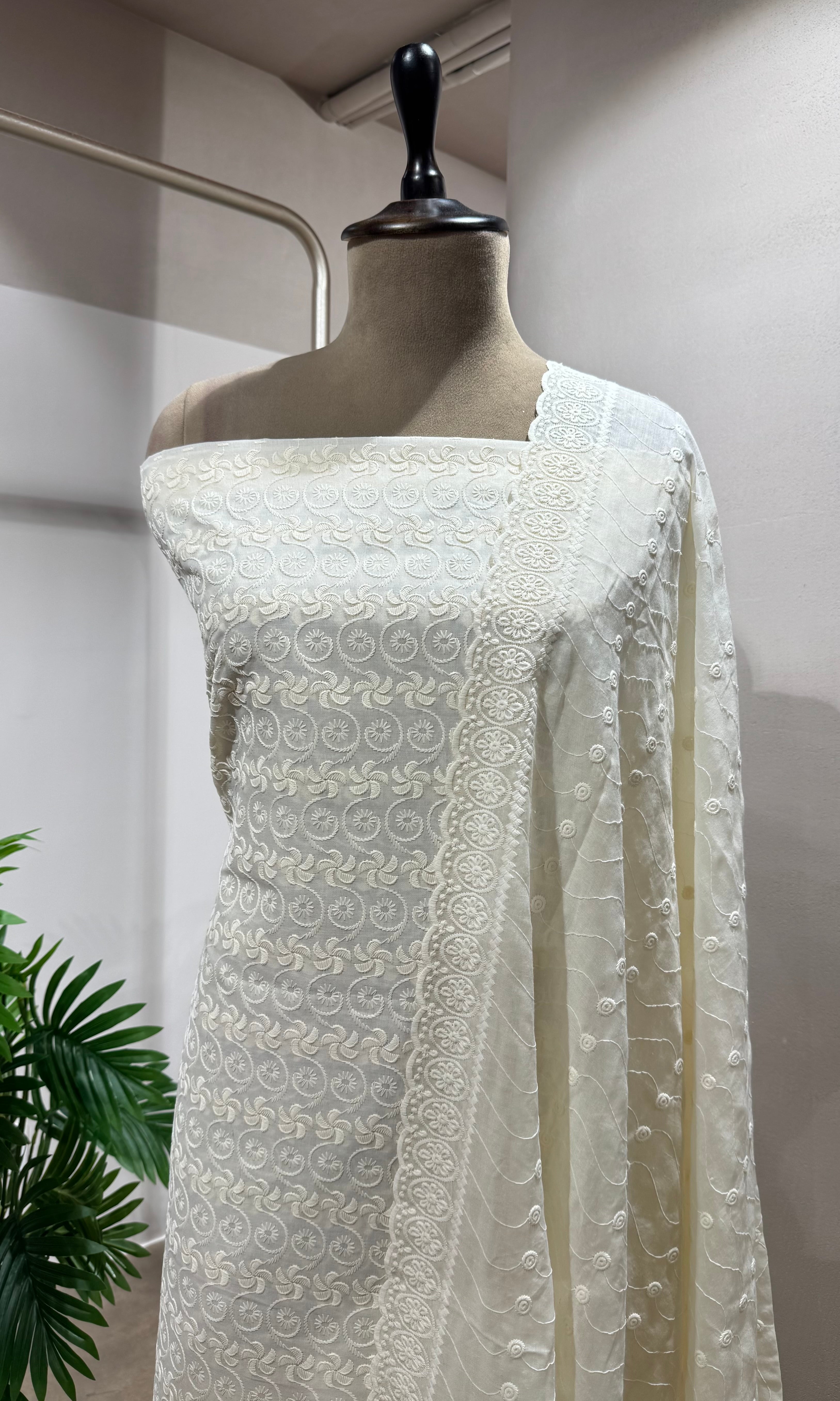 CREAM CHIKANKARI DRESS MATERIAL