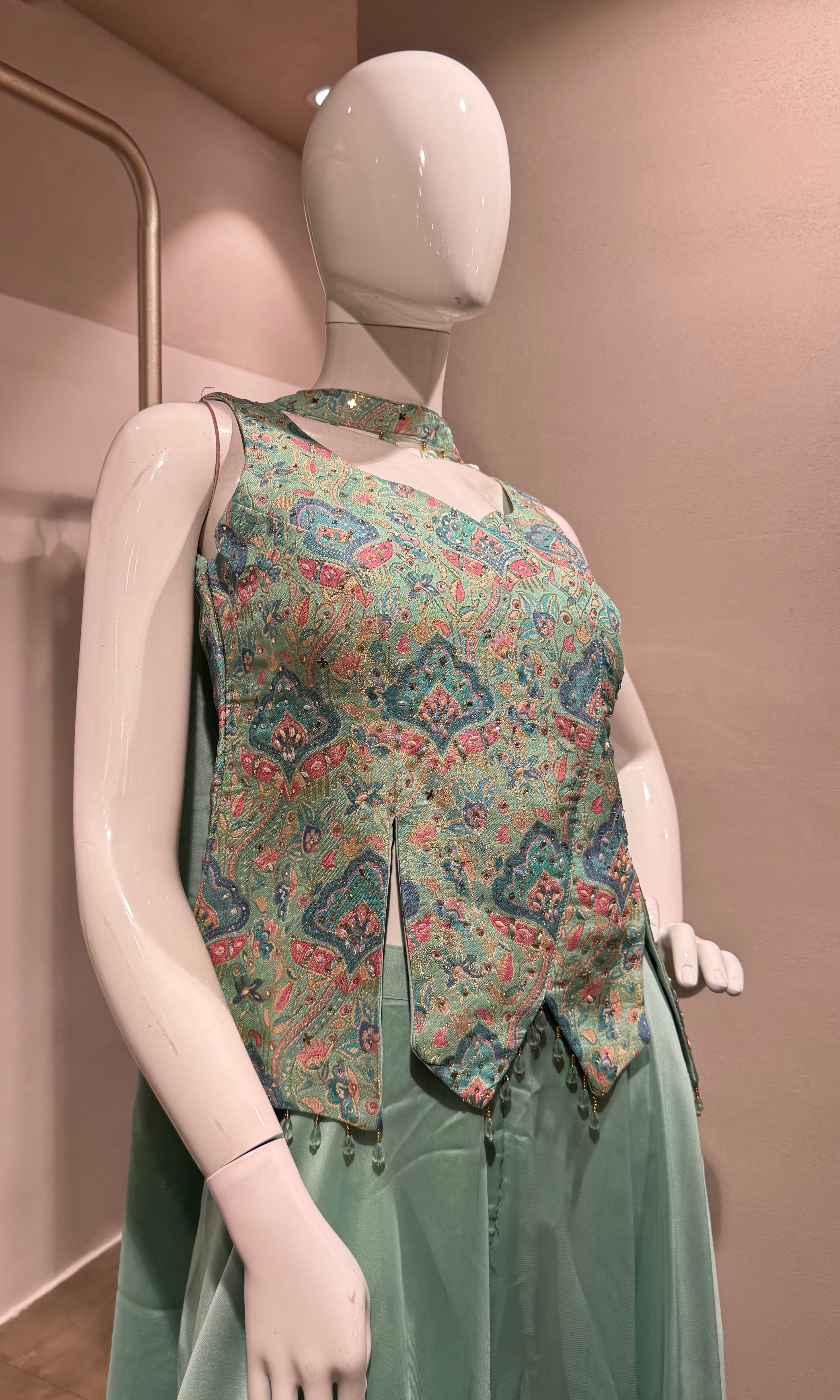 Sea Green Organza Peplum PALAZZO SET