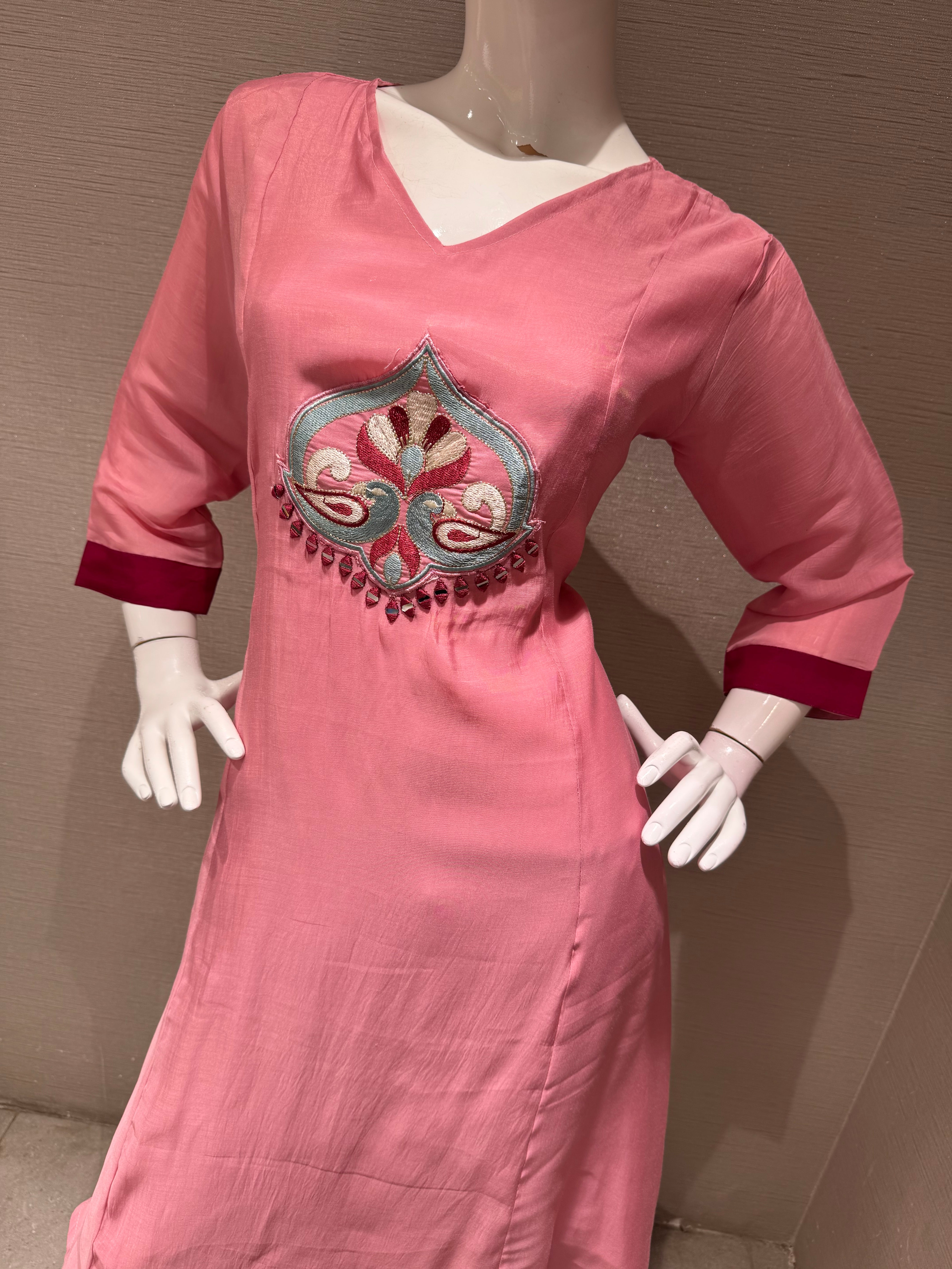 Rose Pink Kurta Set with Ethnic Dupatta
