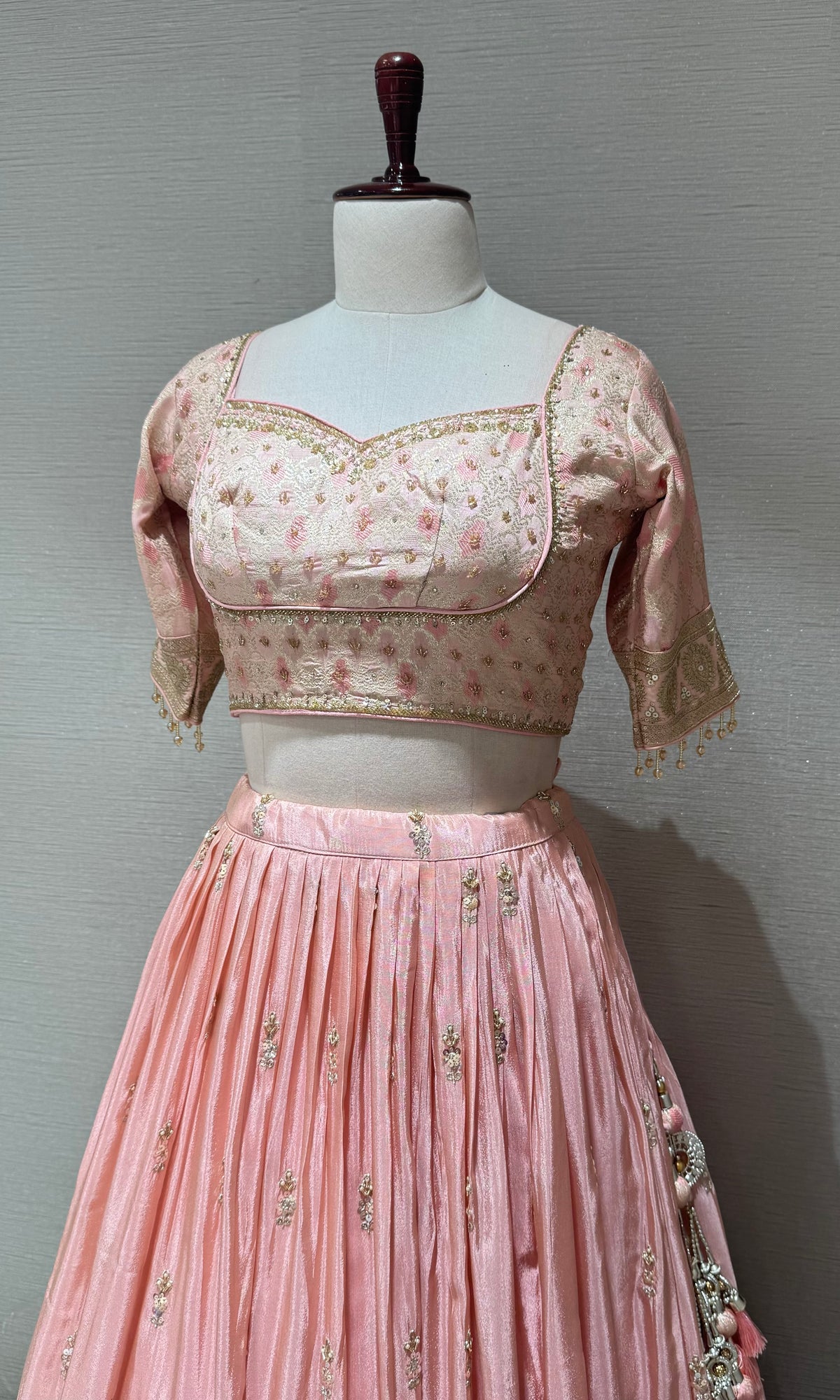 Blush Pink Sequins Embroidered Tissue Lehenga Choli