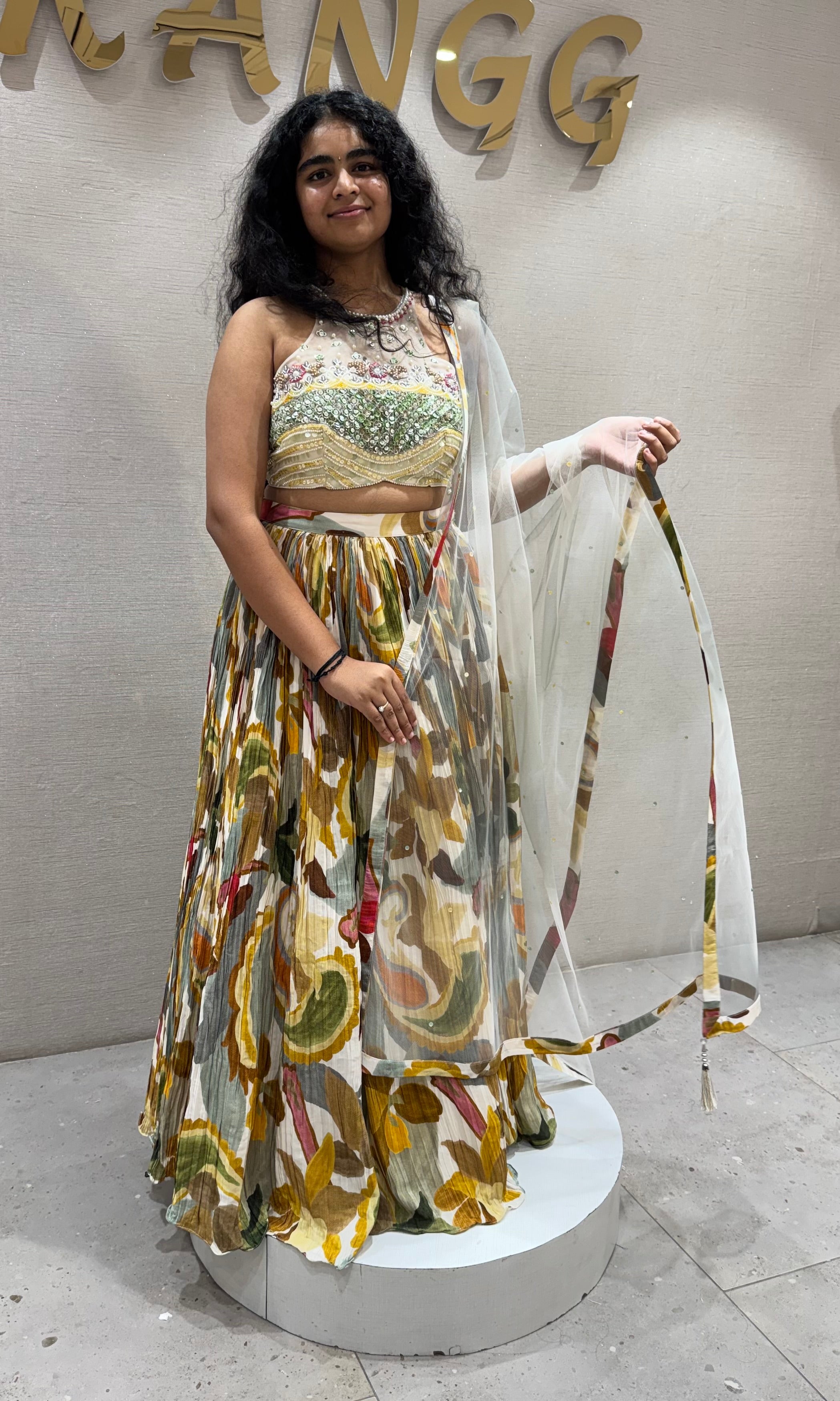 Multi colour embroidered lehenga
