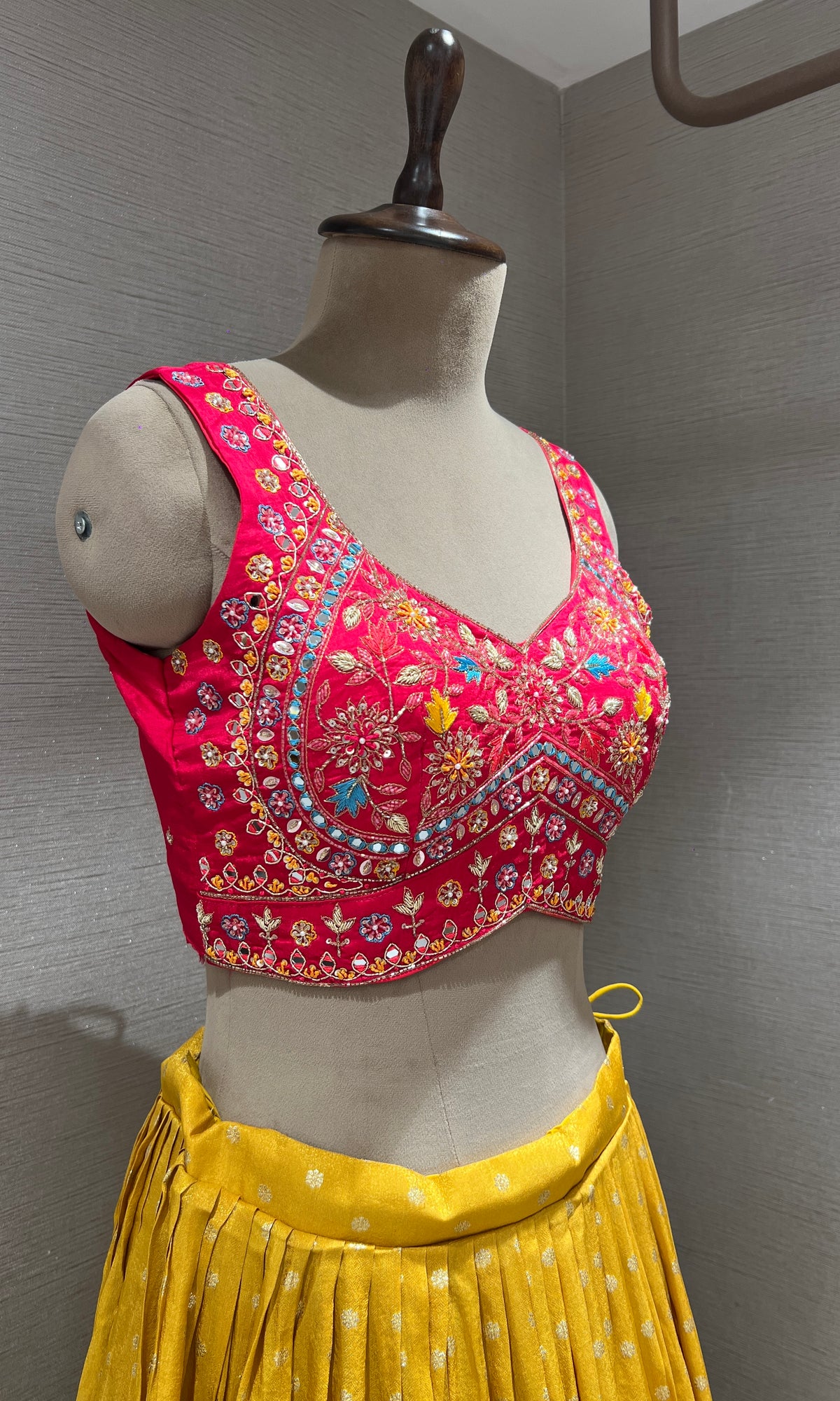 Yellow and Pink Embroidered Lehenga
