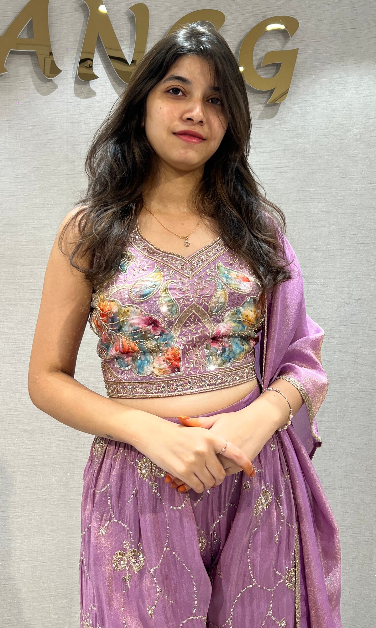 Lavender Multi Floral Embroidered Palazzo Set