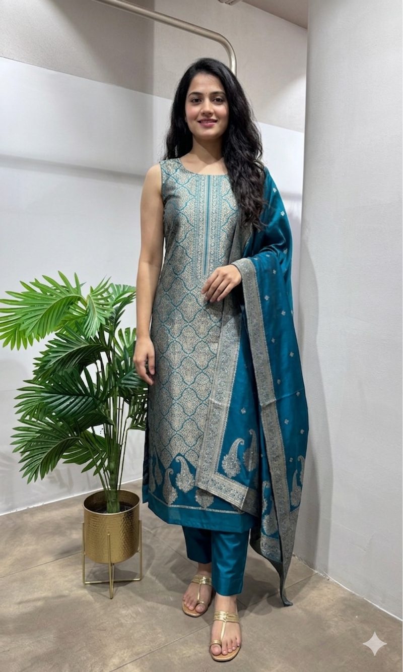 SEA Green Georgette DRESS MATERIAL