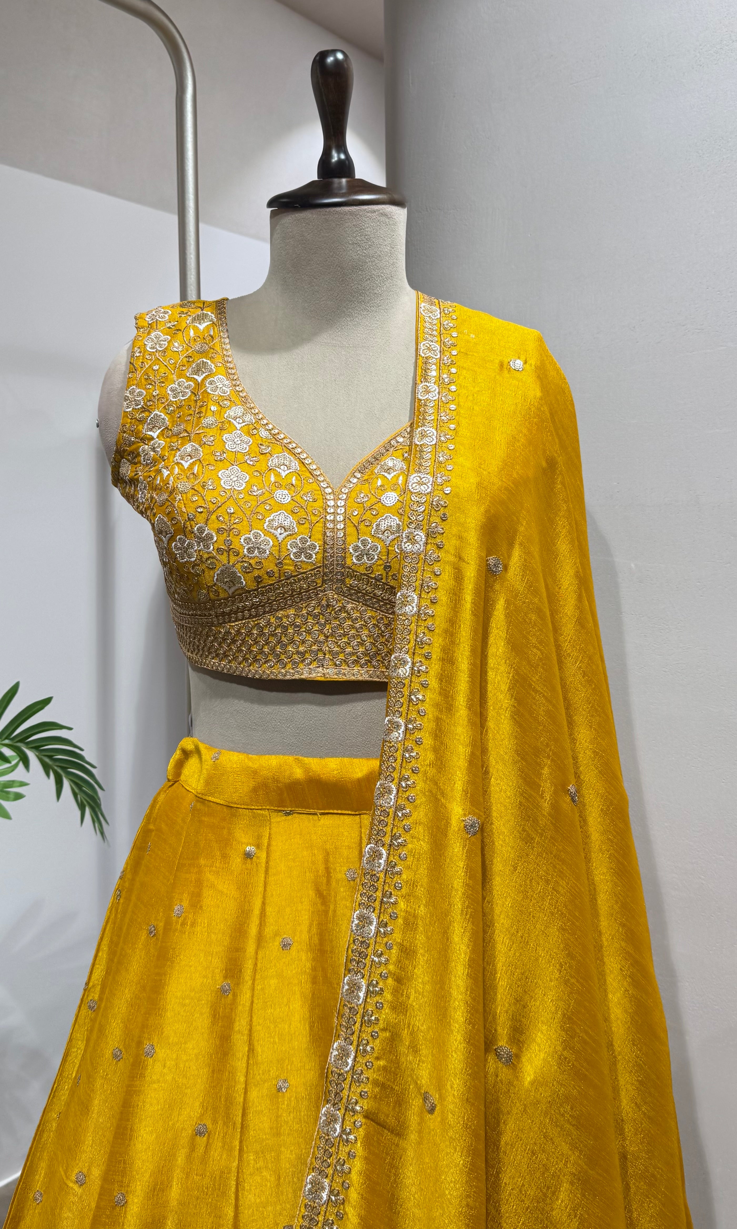 Yellow golden ethnic lehenga set