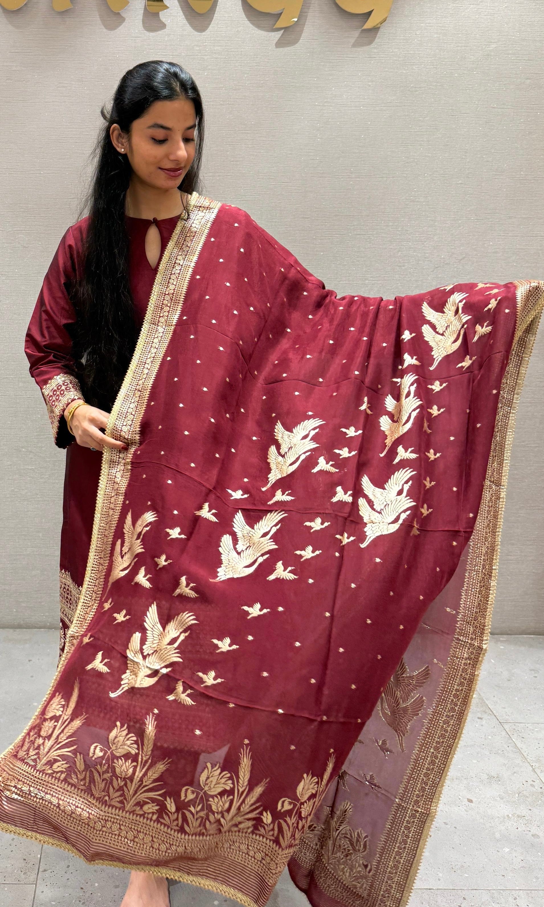 Maroon banarasi kurta set