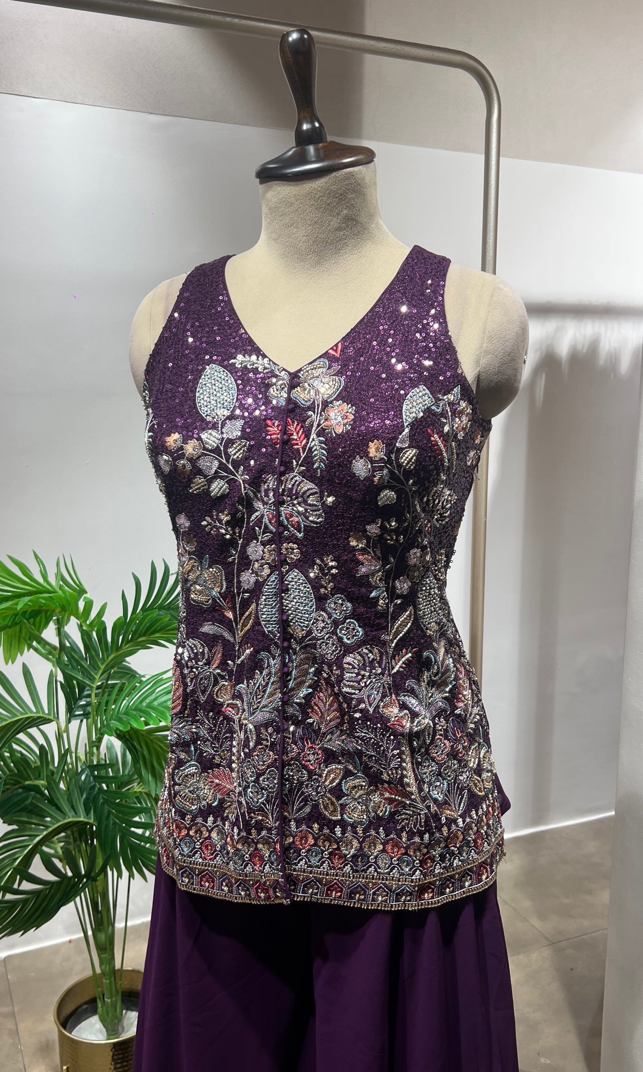 Purple Floral Georgette Sharara Suit