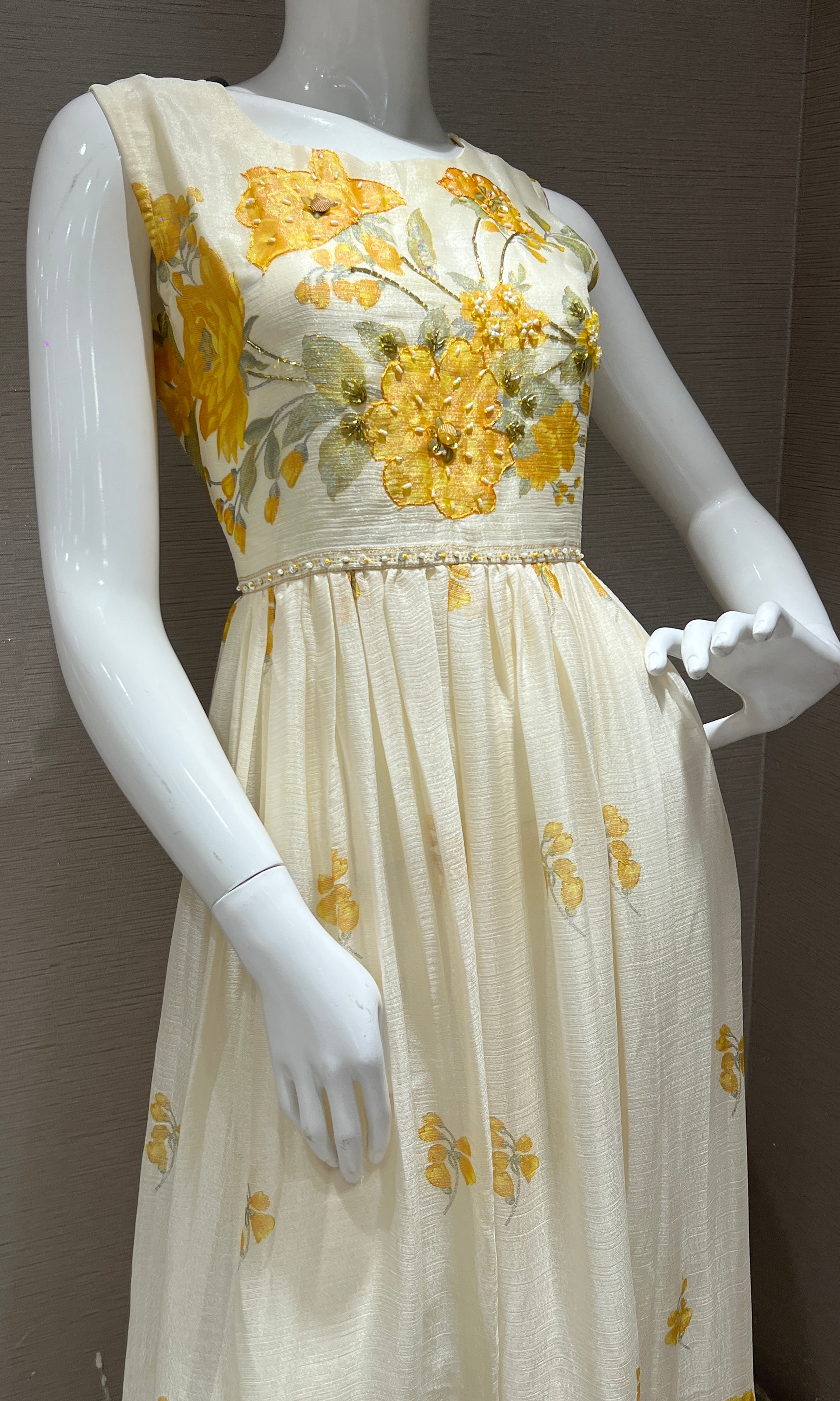 Cream and Yellow Floral long dress top