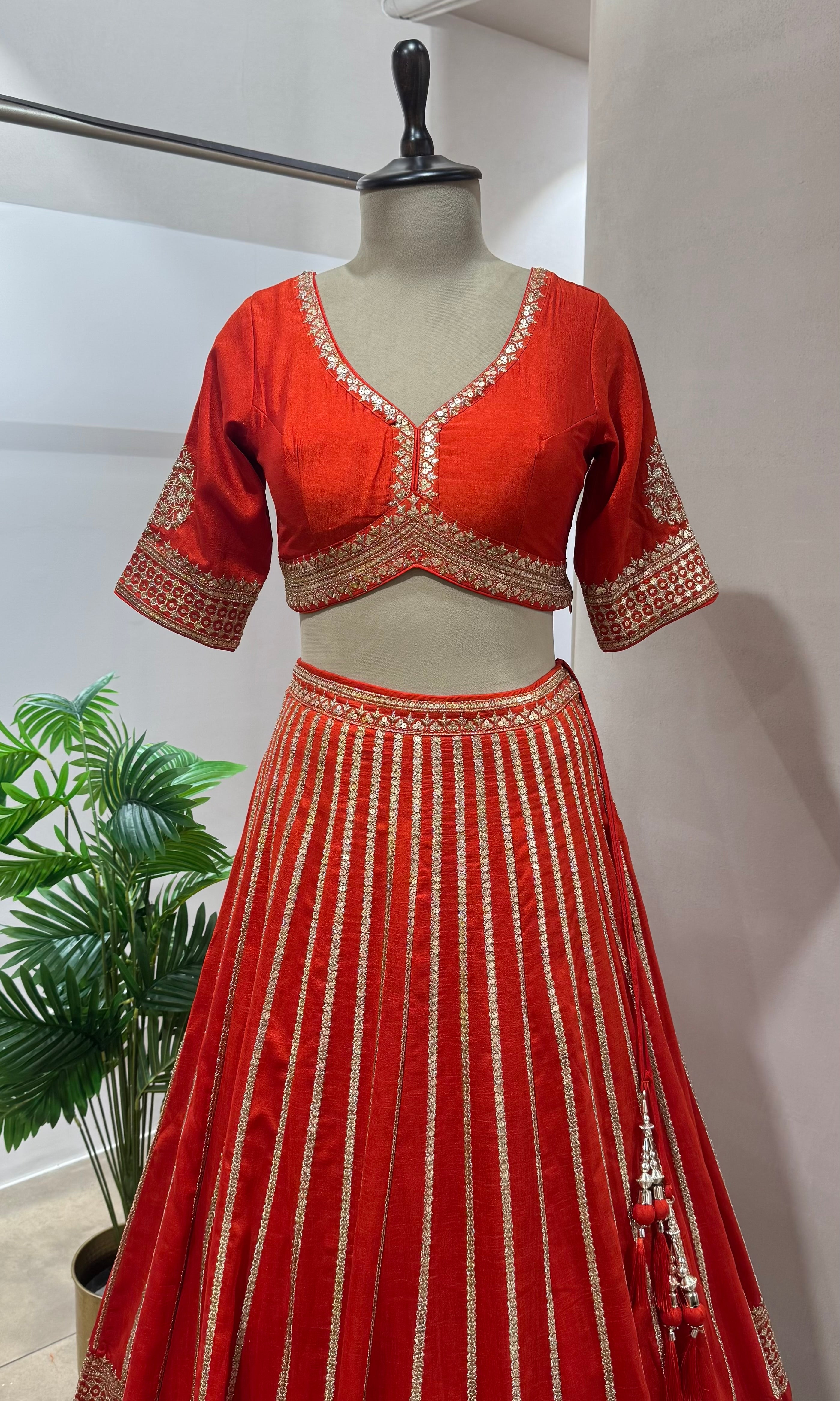 Orange GOLDEN EMBROIDERY Lehenga