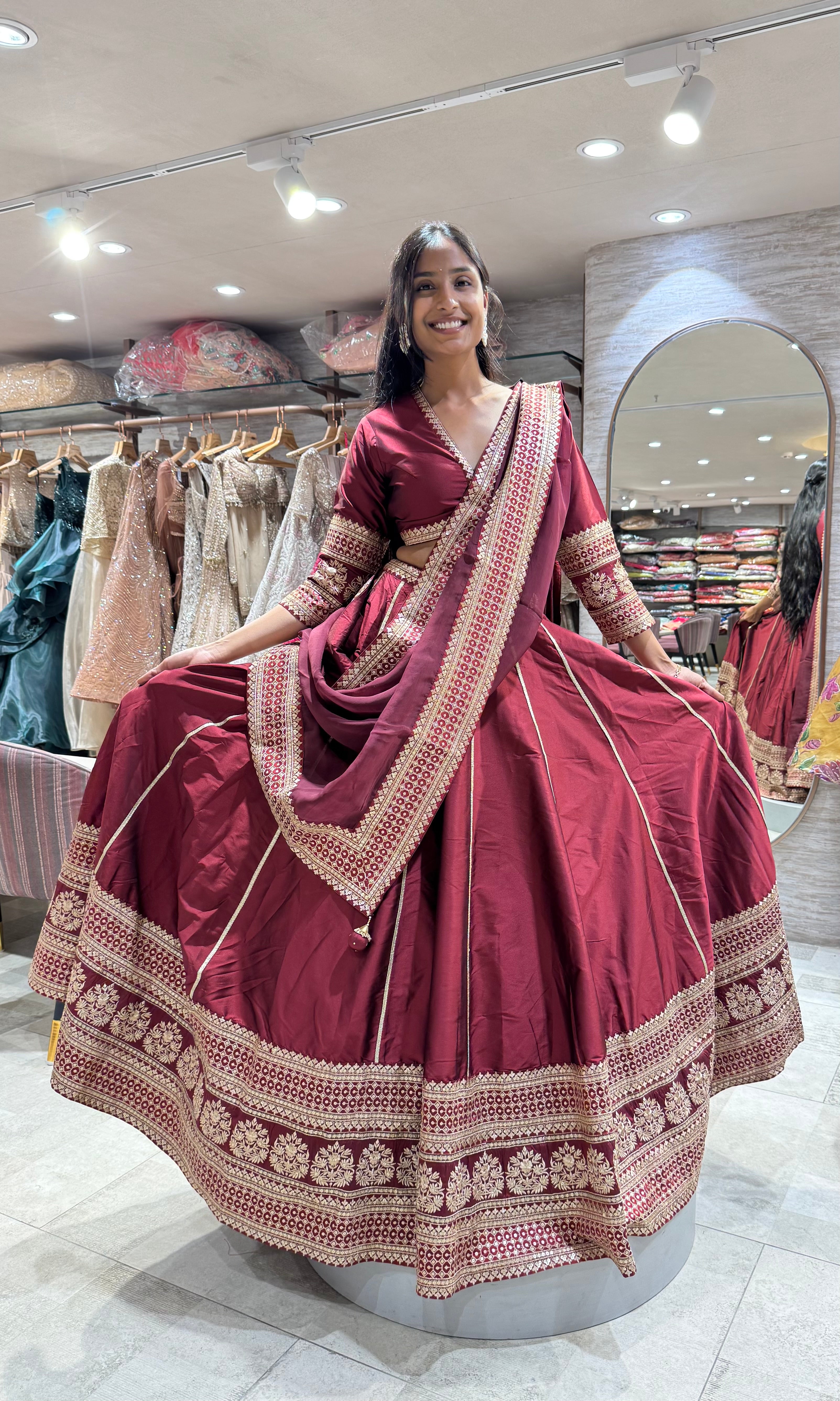MAROON GOLDEN EMBROIDERED LEHENGA