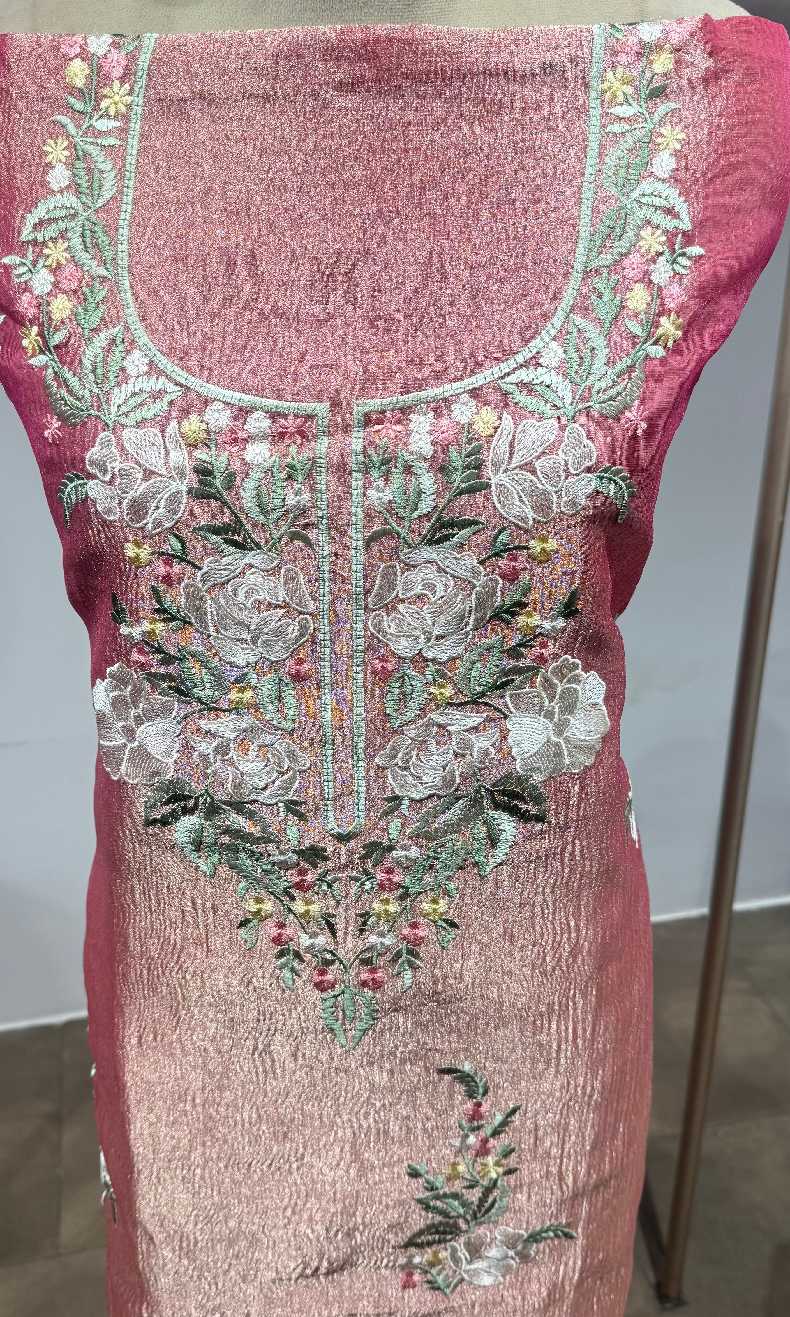 Pink Floral Tissue dress material