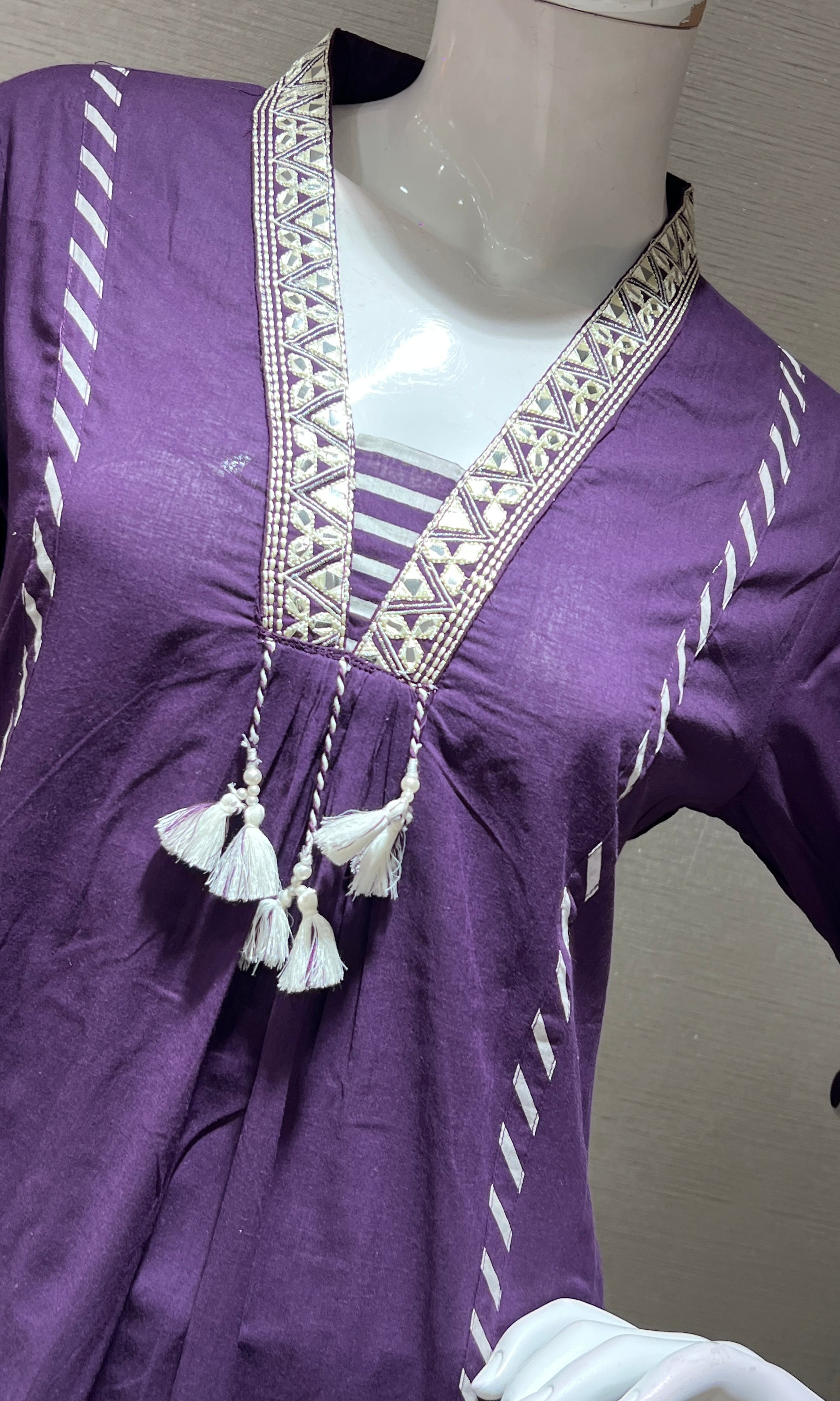 PURPLE ethnic white lace kurta set