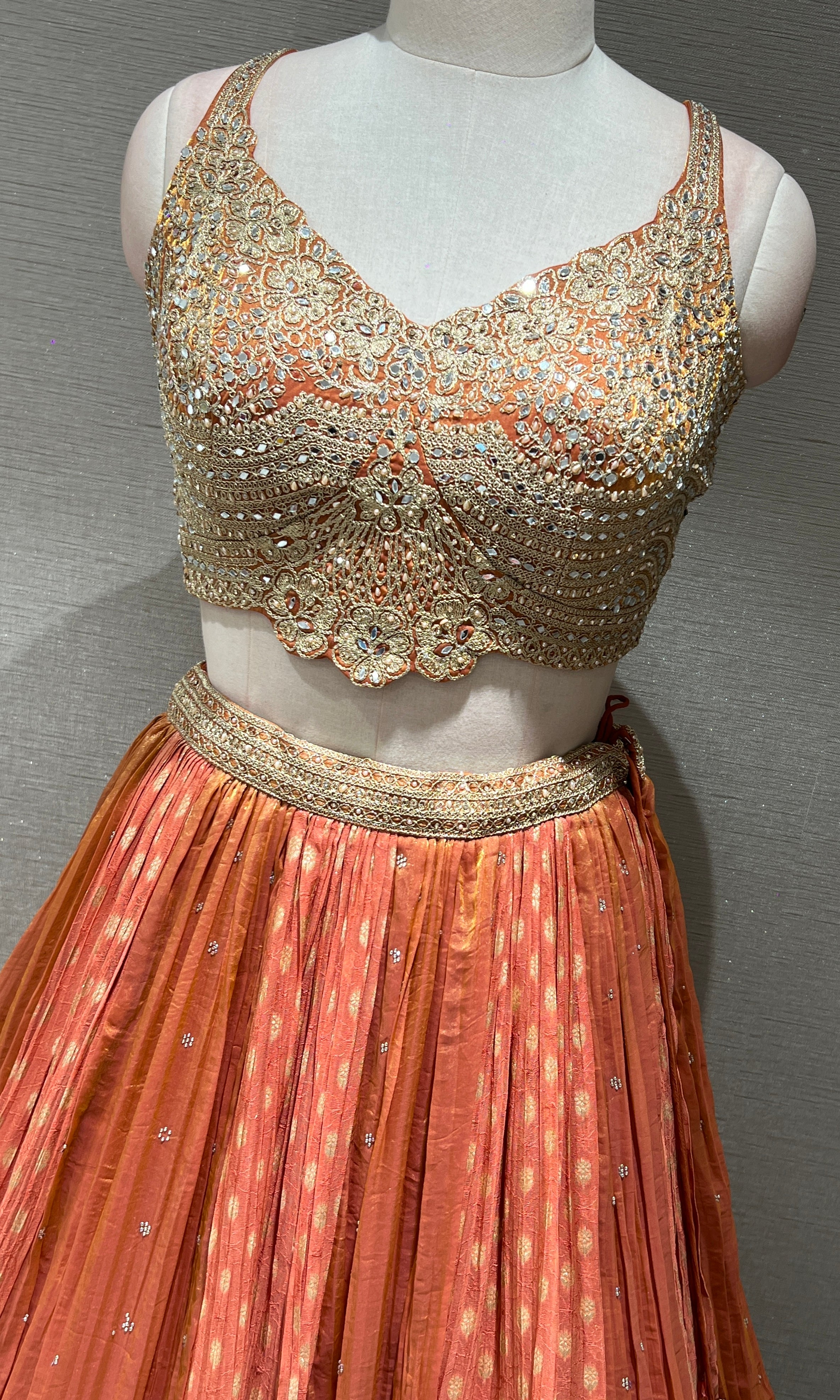 RUST GOLDEN EMBROIDERED LEHENGA