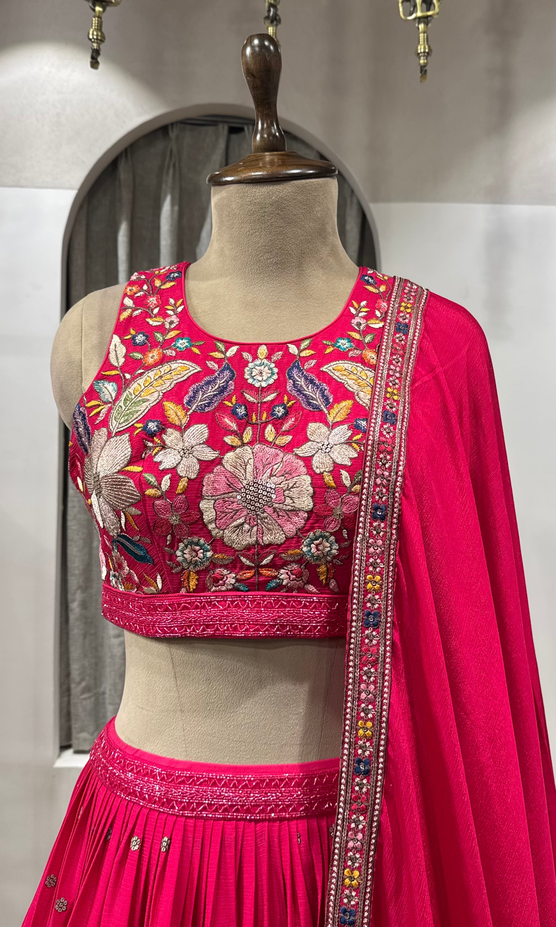 Rani Pink Floral Embroidered Lehenga Set