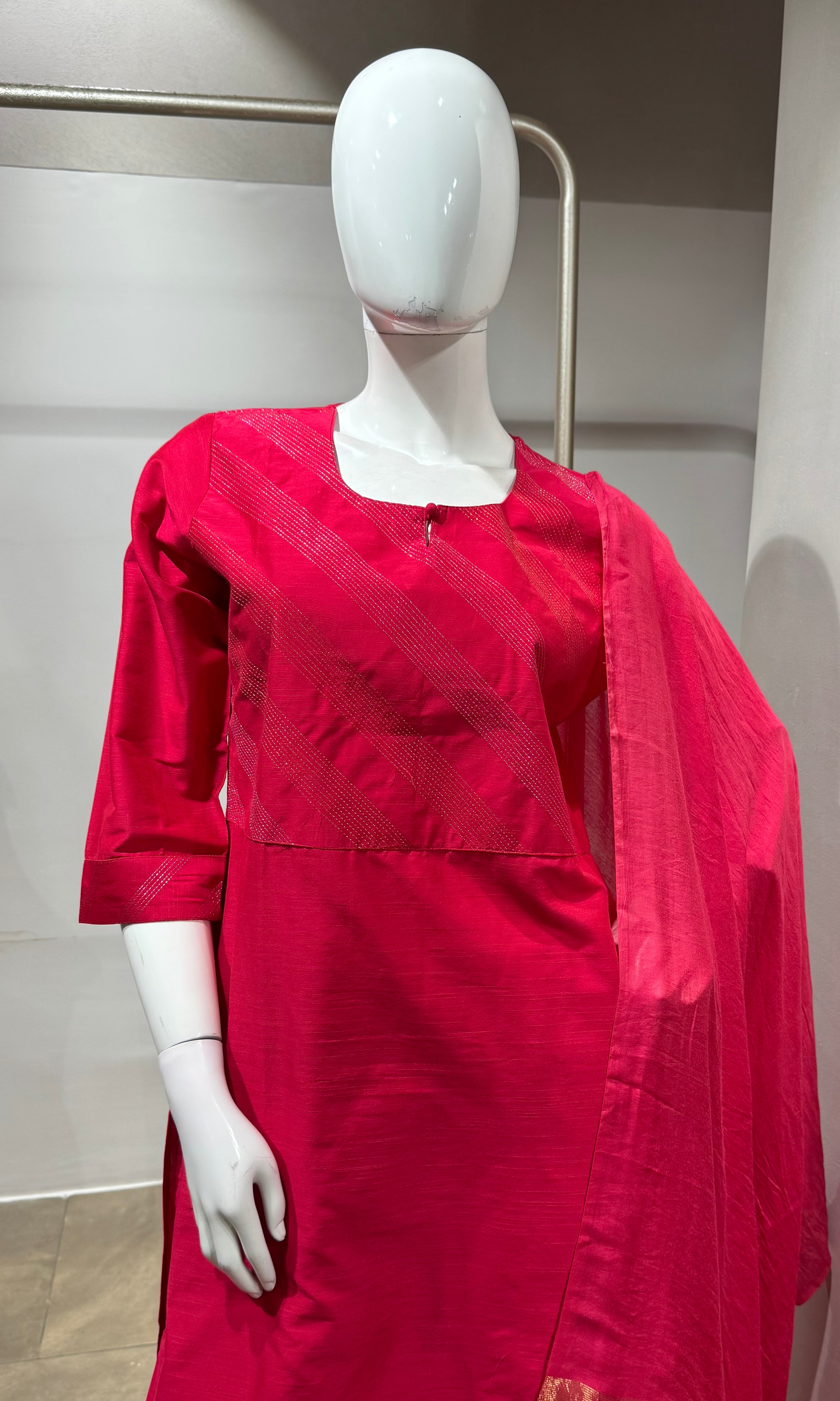 Rani pink raw silk kurta set