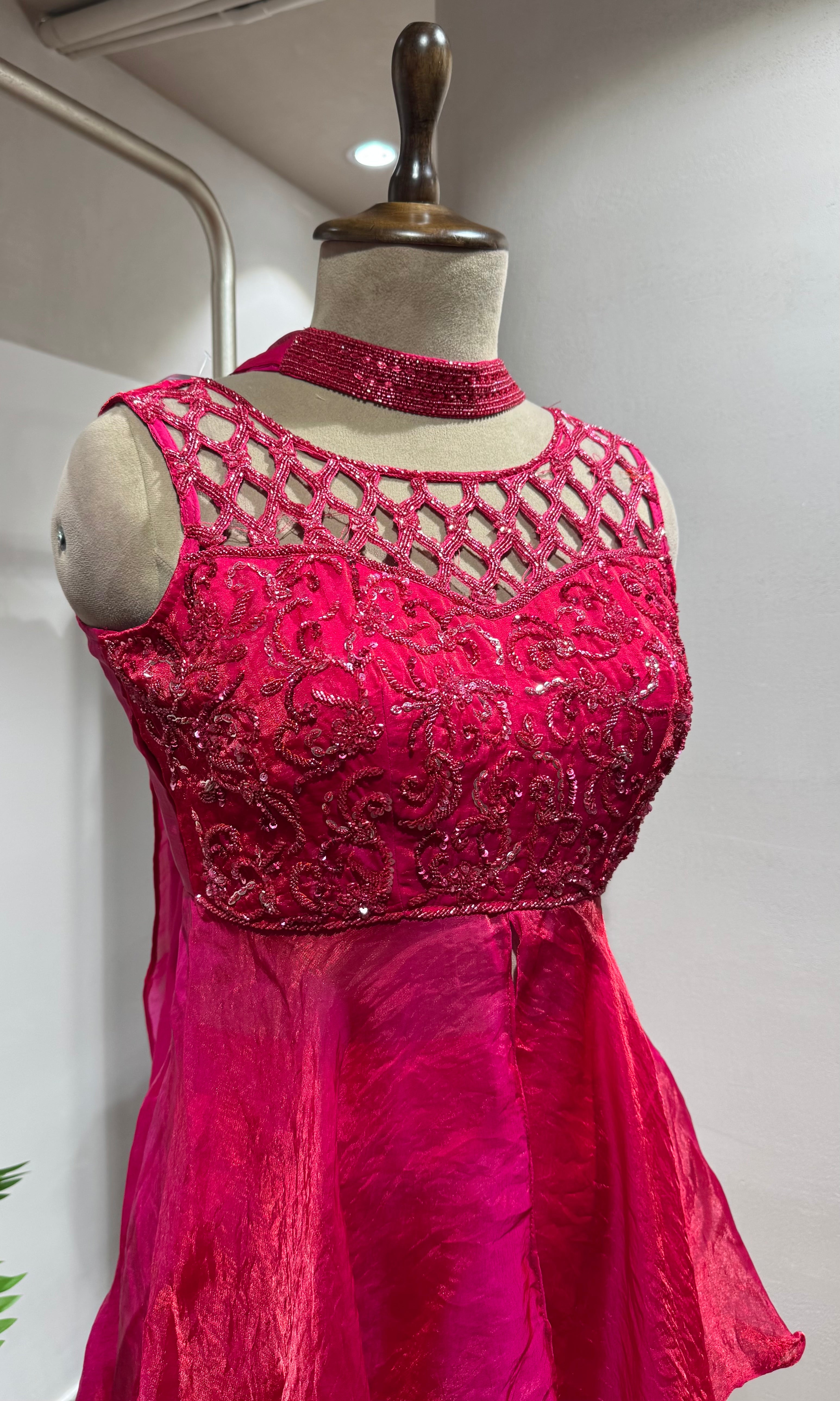Pink georgette peplum Palazzo Set
