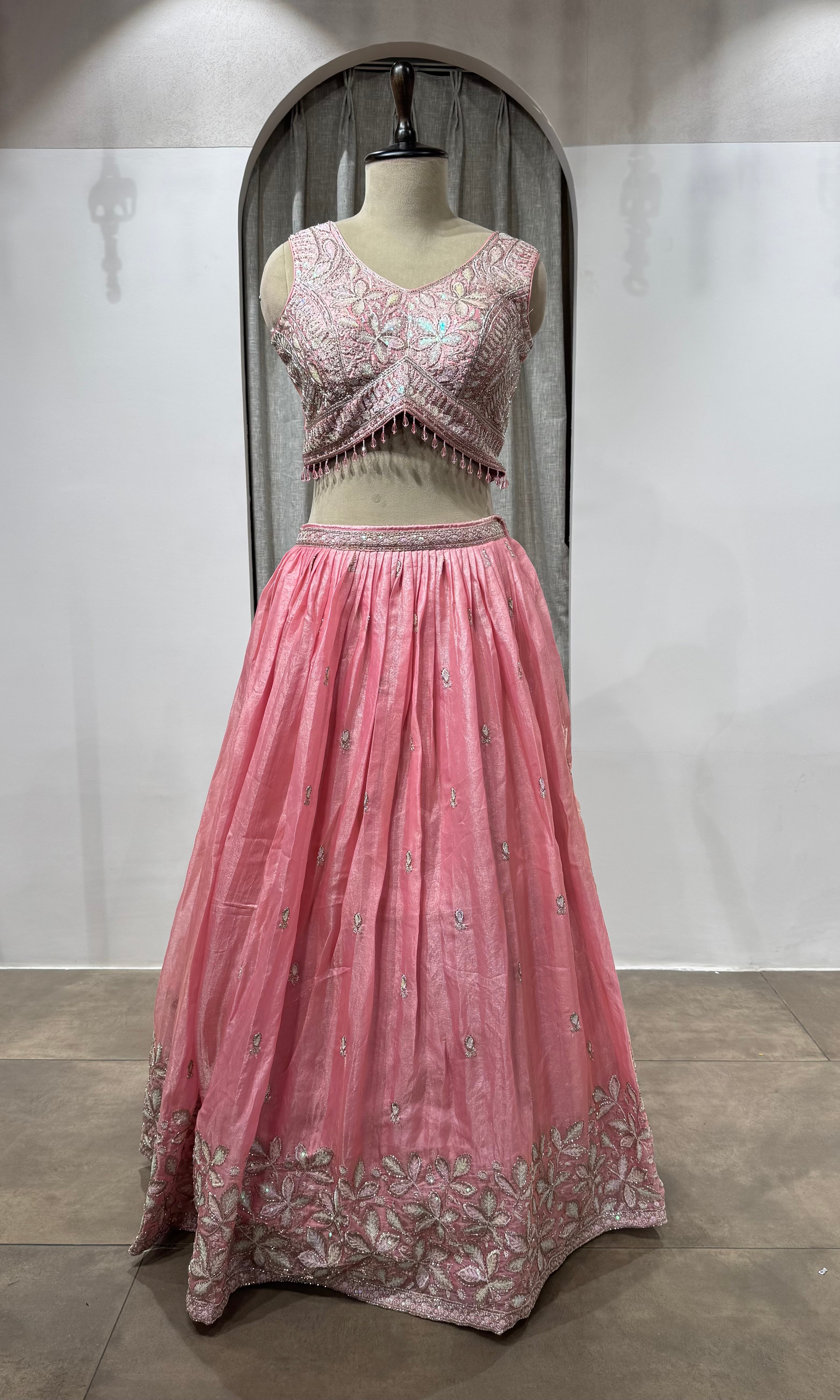 Baby Pink Sequins Embroidered Lehenga Choli