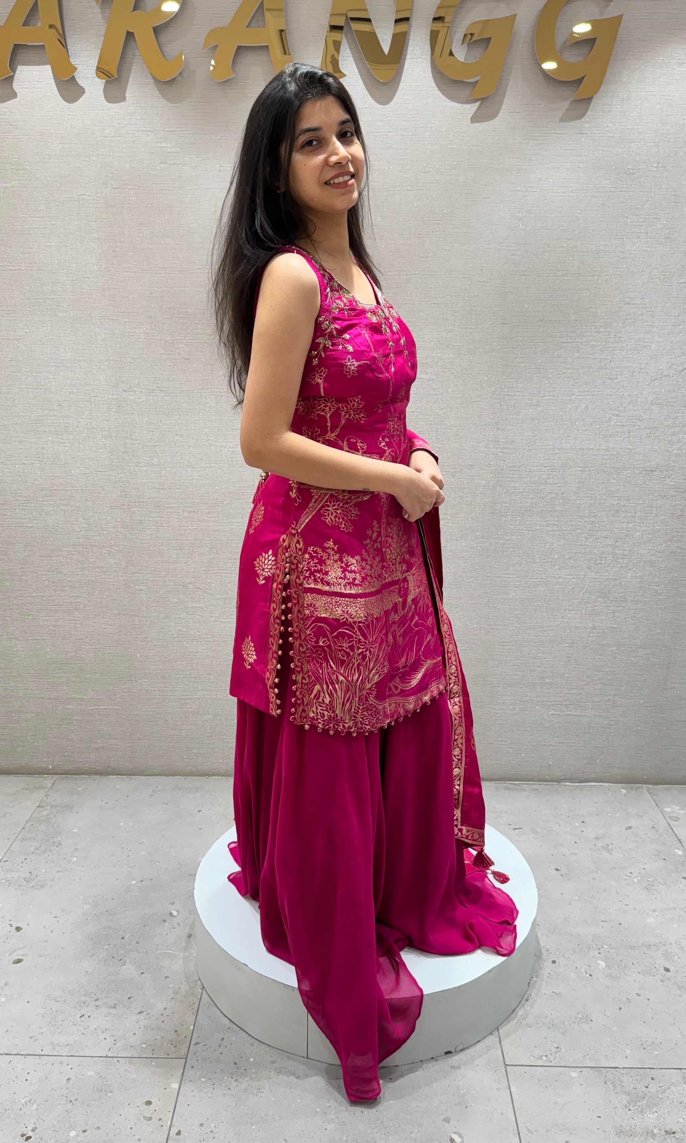 PINK Embroidered Chinon Sharara Set