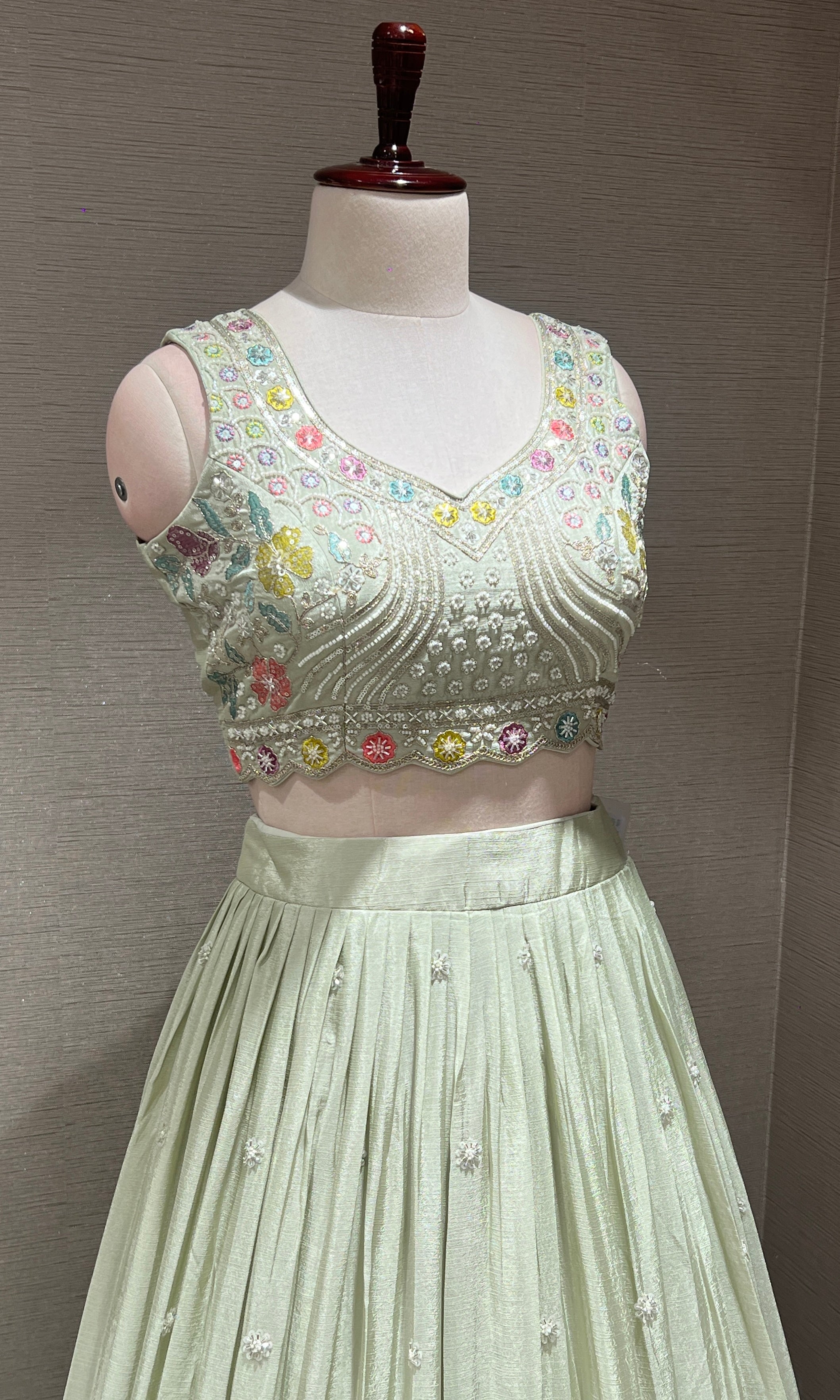Pista green FLORAL EMBROIDERED Lehenga