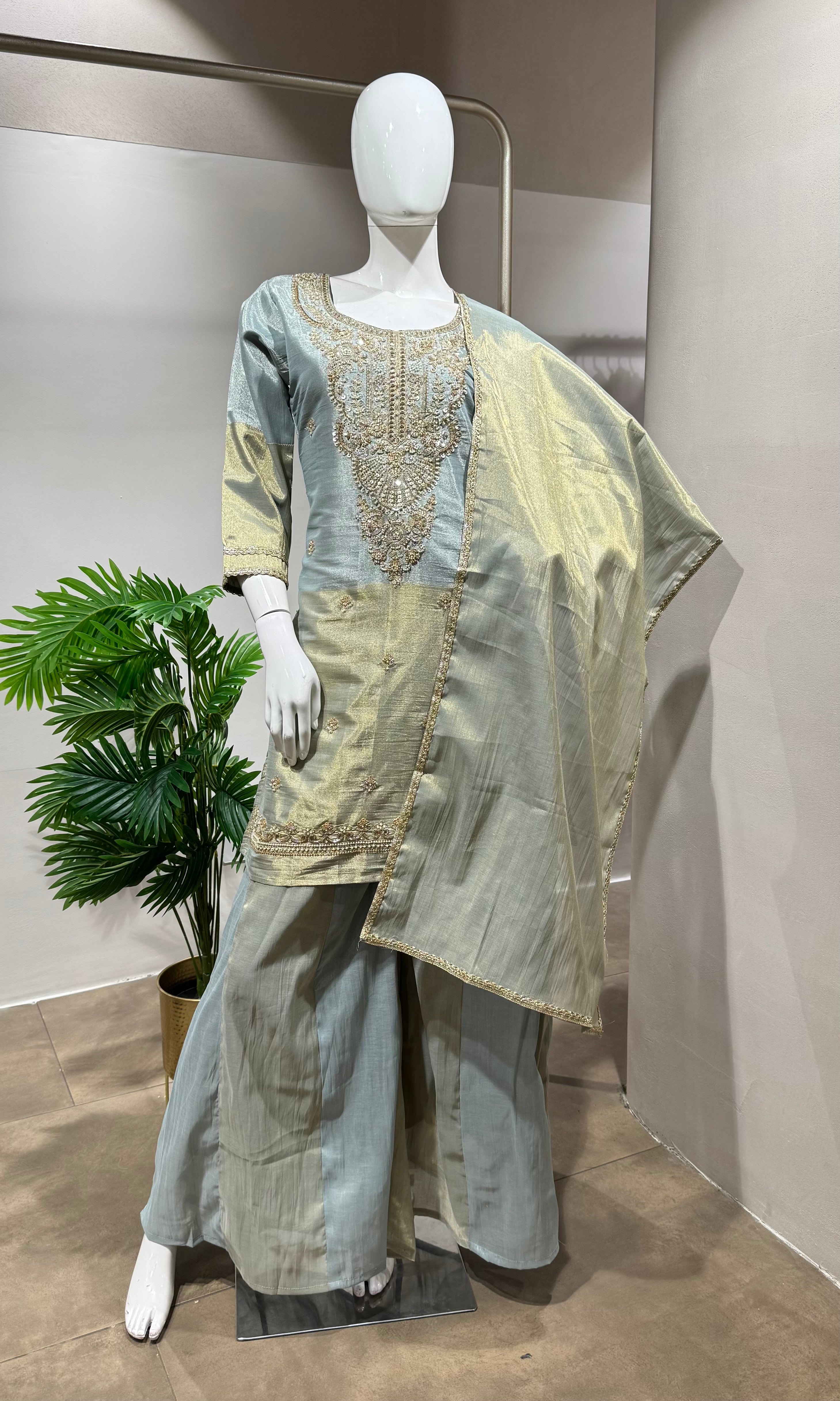 GREY Embroidered SHARARA Suit with Dupatta