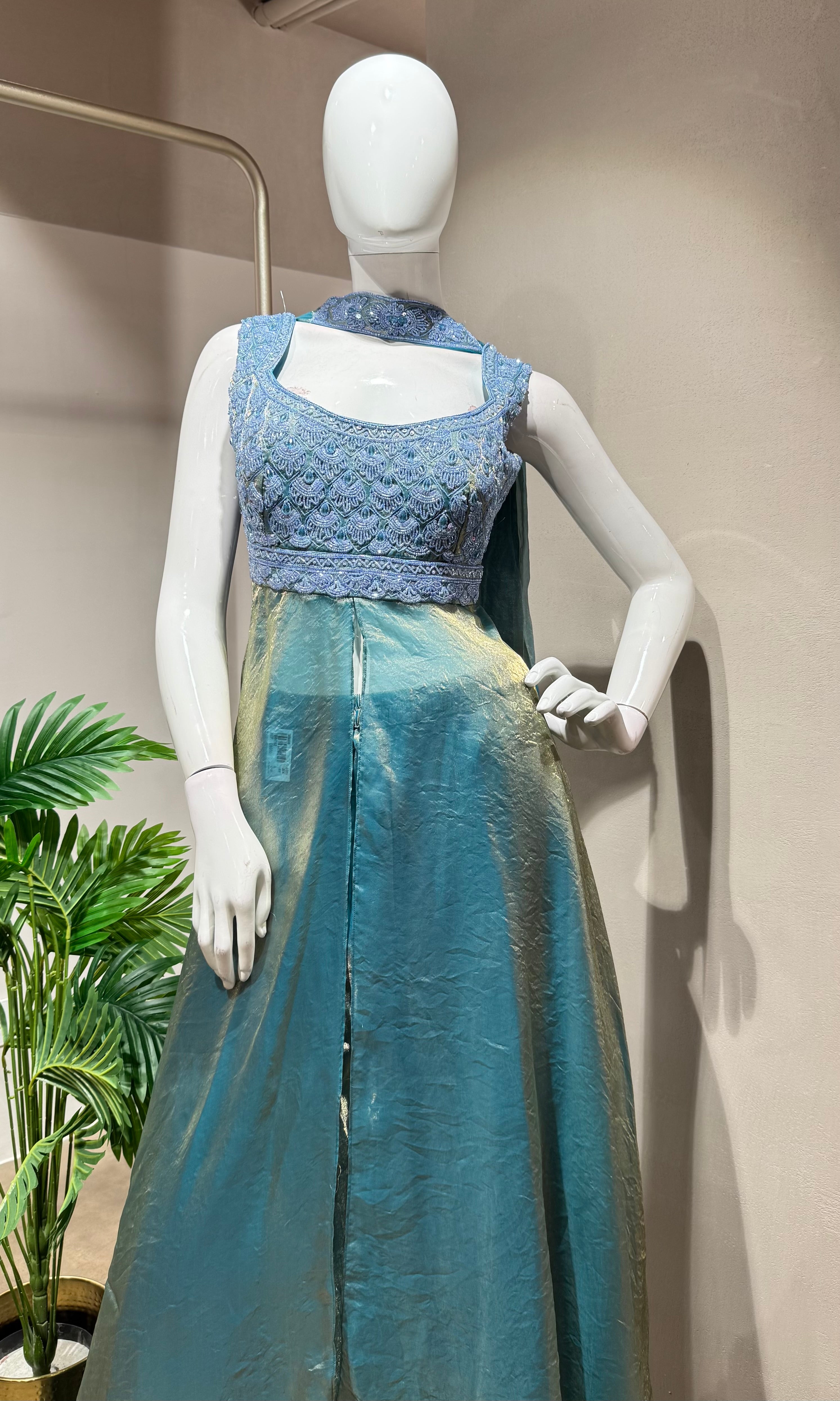 SEA BLUE A LINE SHIMMER TISSUE PALAZZO SET