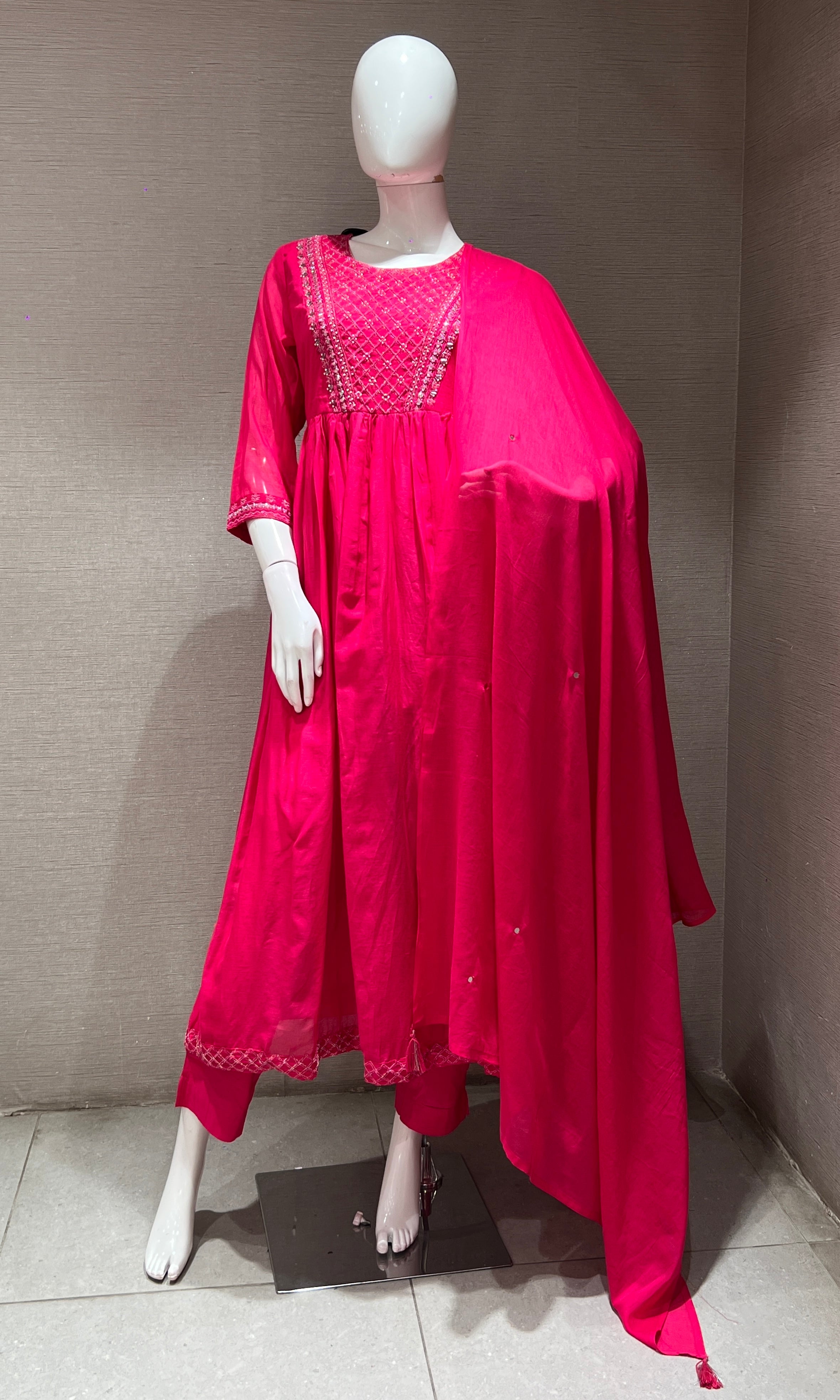 Pink EMBROIDERED MUL CHANDERI kurta set