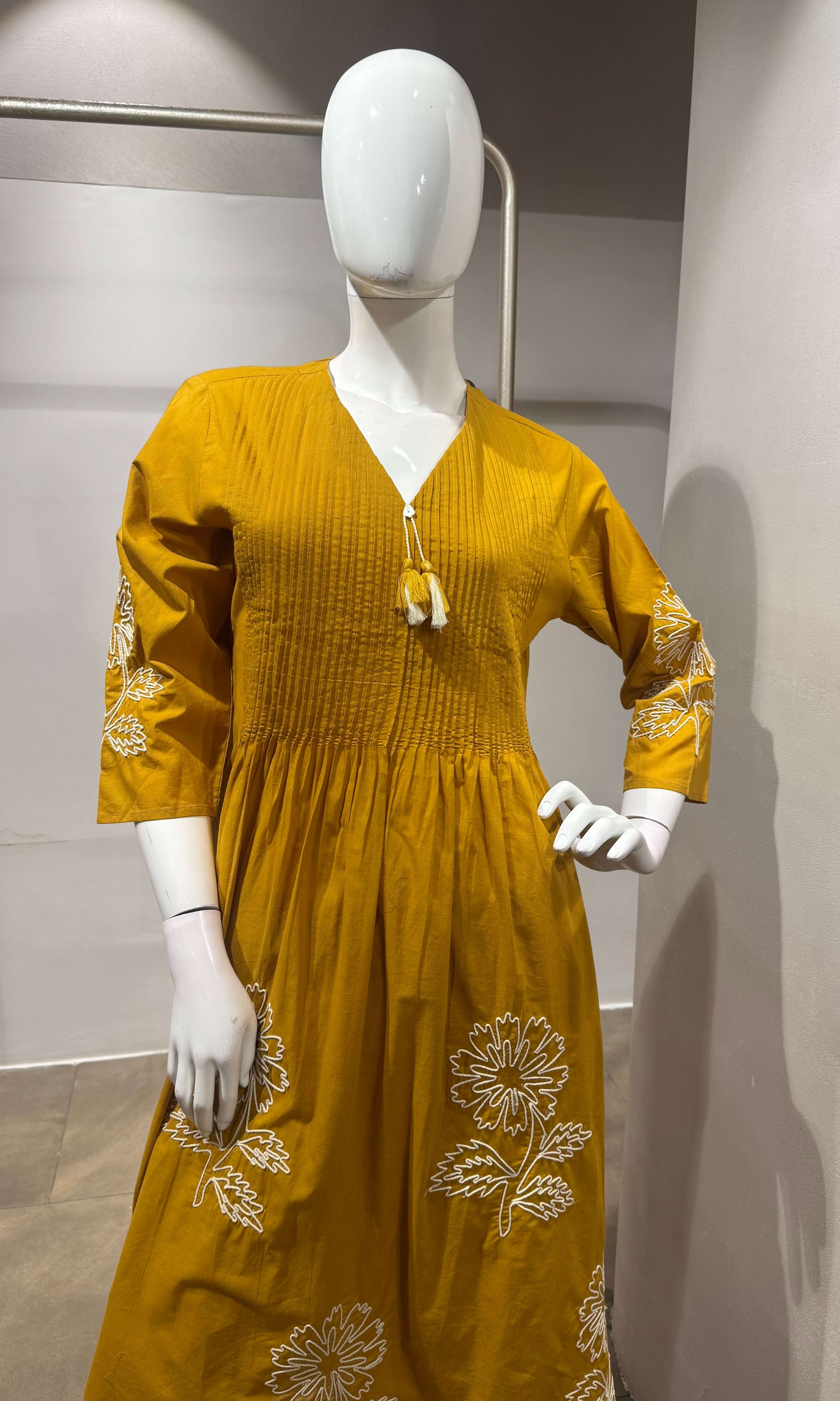 Mustard Embroidered Kurta Set with Dupatta