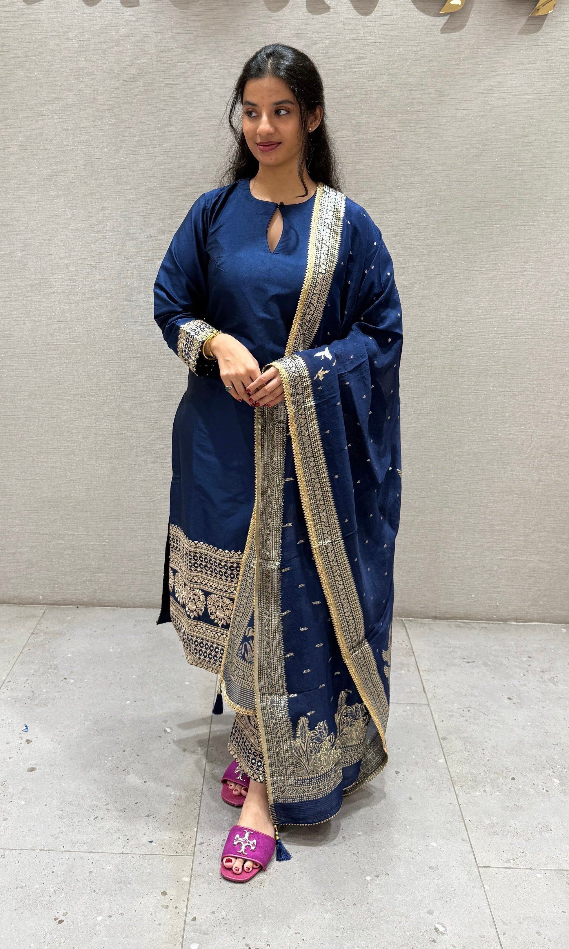Royal blue banarasi kurta set