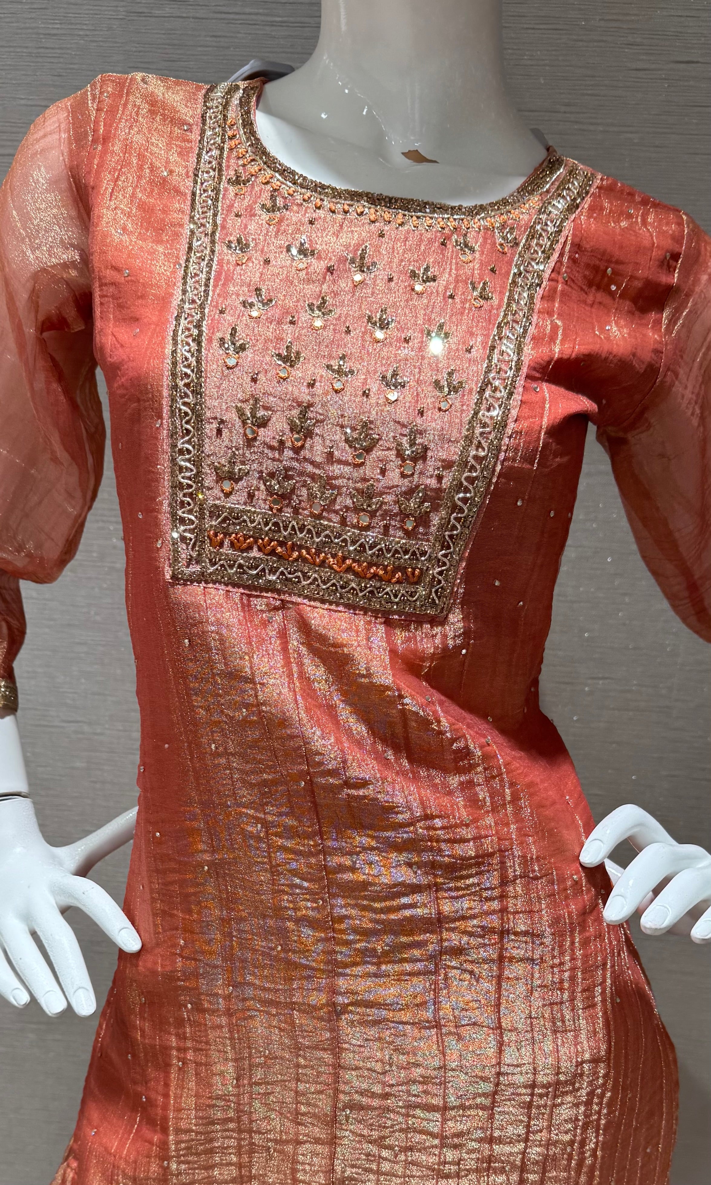 Rust Tissue silk Salwar Kurta with Palazzo pants
