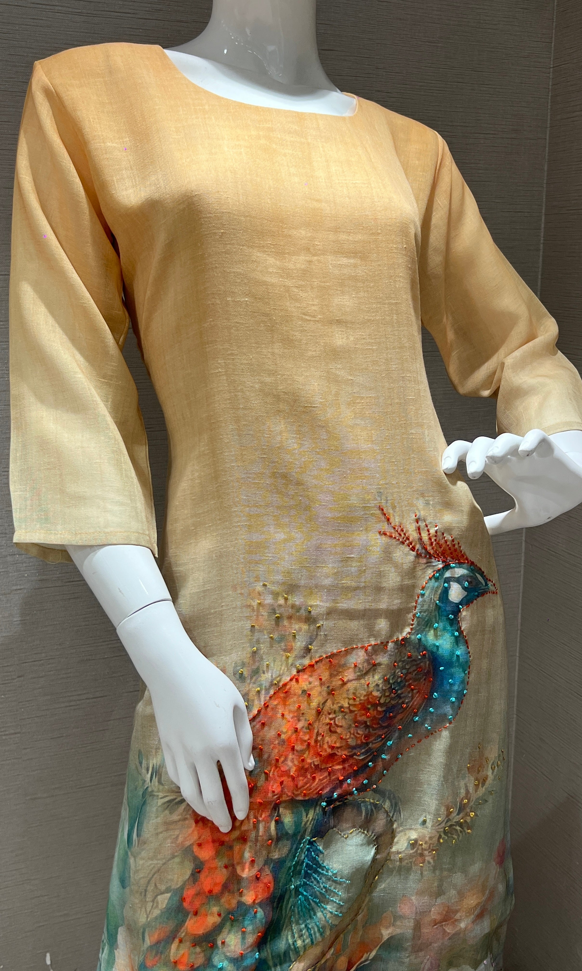 Golden beige floral kurta set