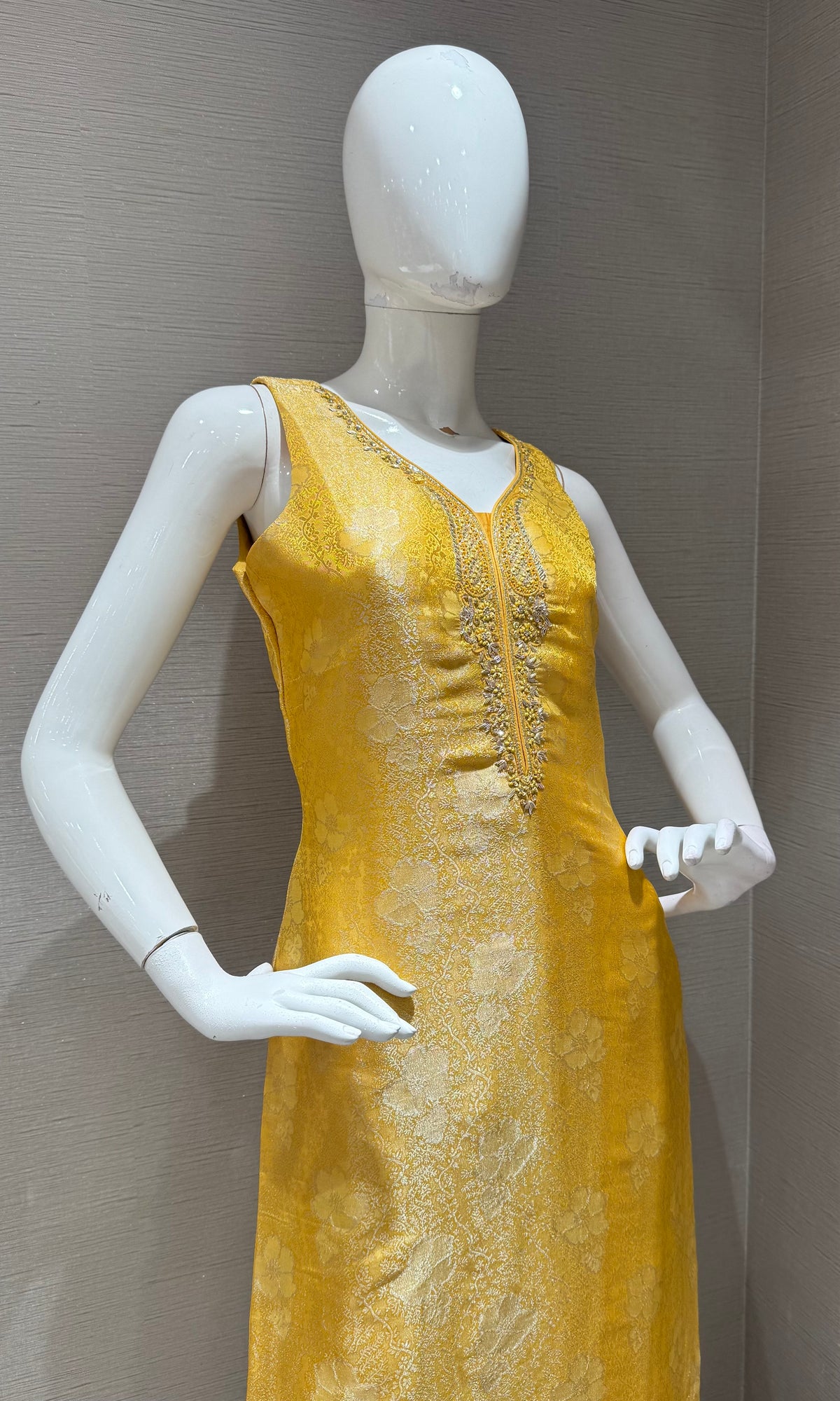 Yellow Banarasi Silk Brocade Kurta with Dupatta
