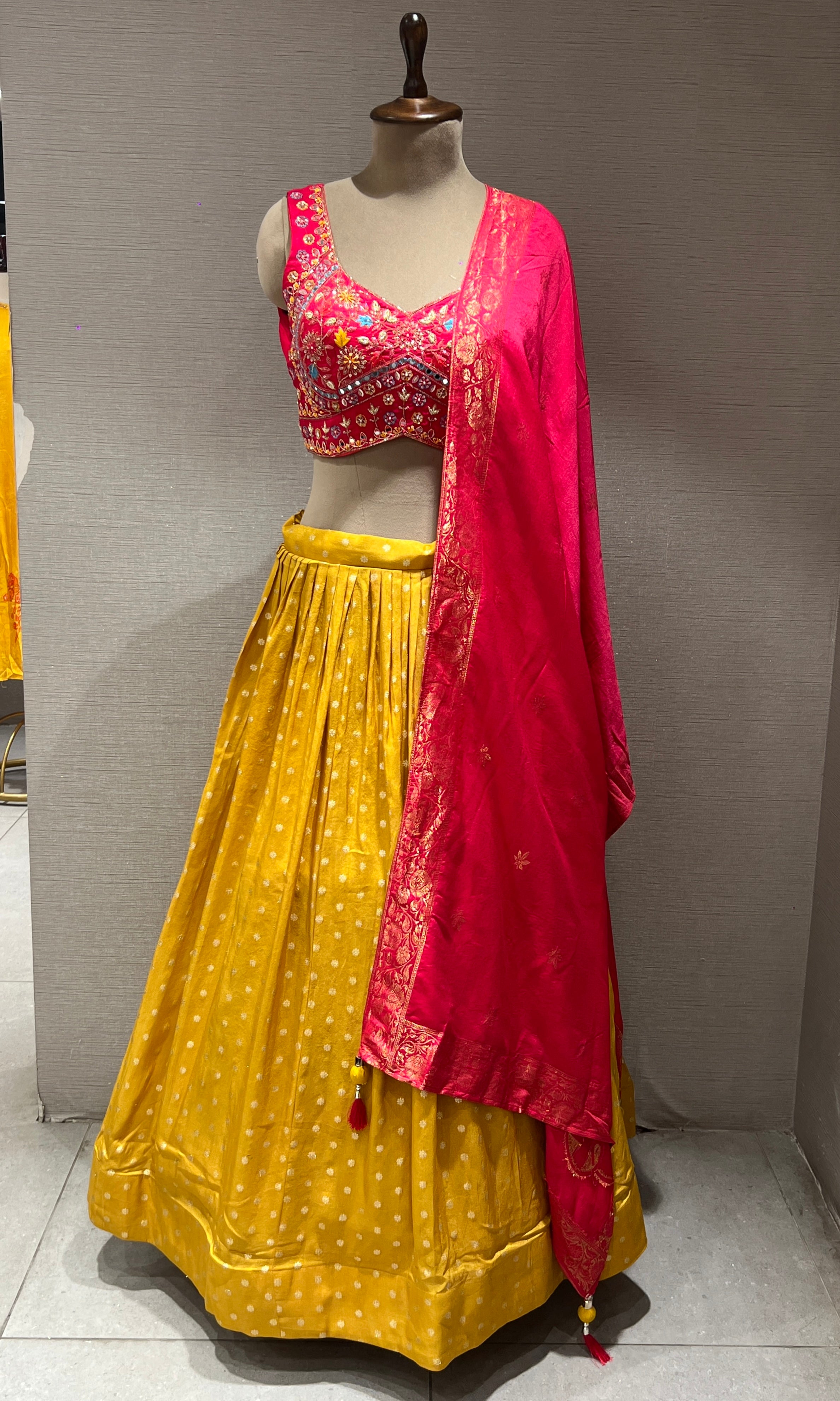 Yellow and Pink Embroidered Lehenga