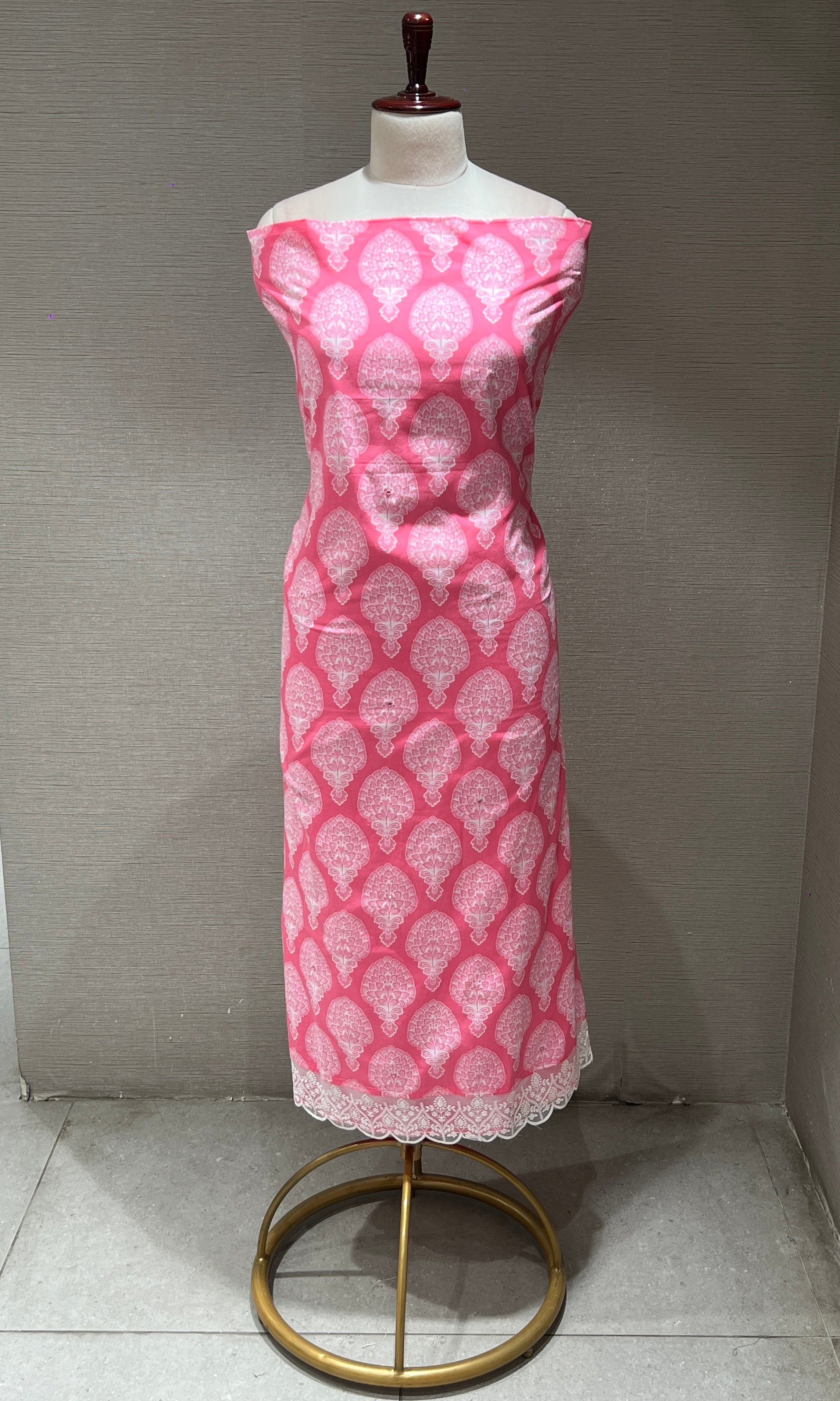 Baby Pink and White Embroidered dress material