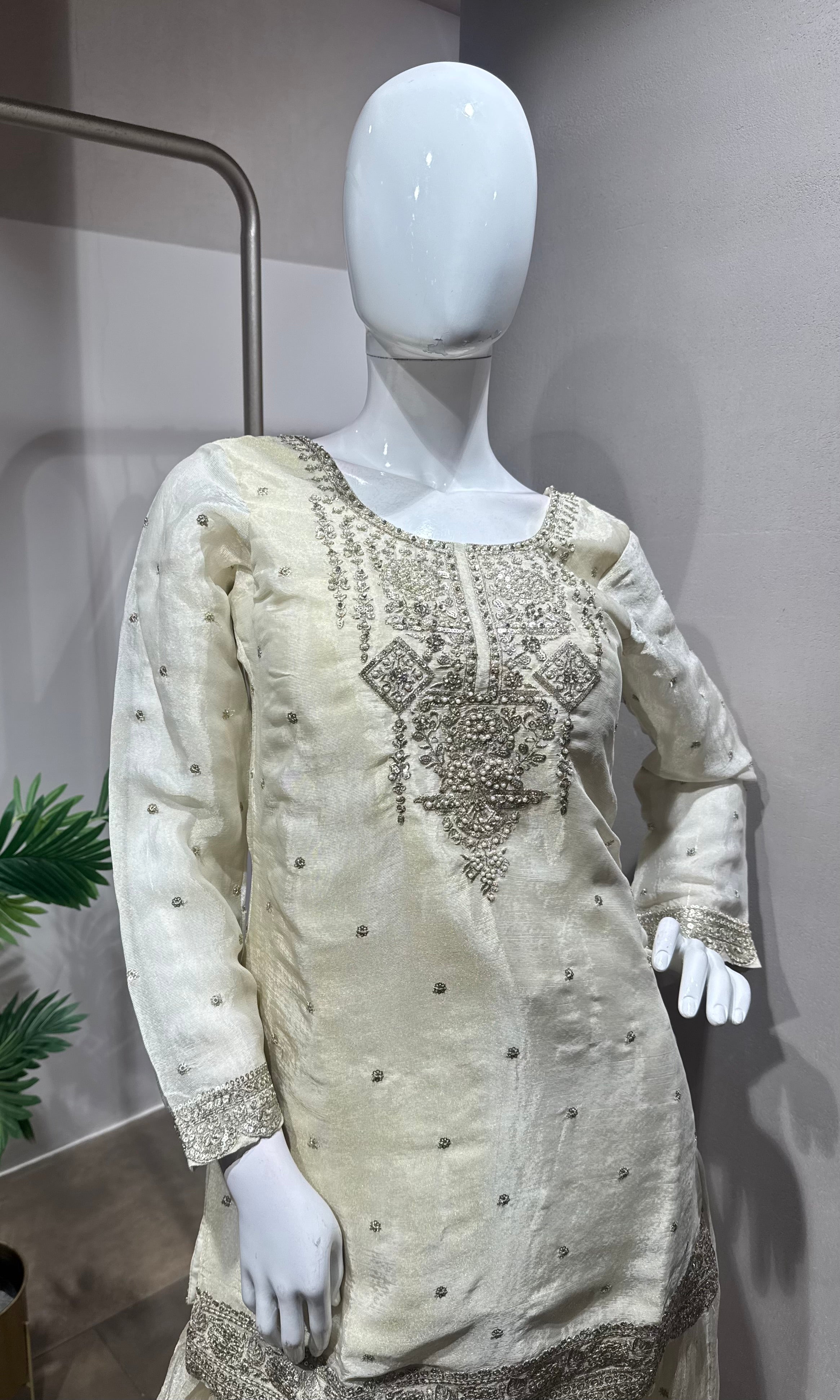 Cream Elegance Embroidered Sharara Set