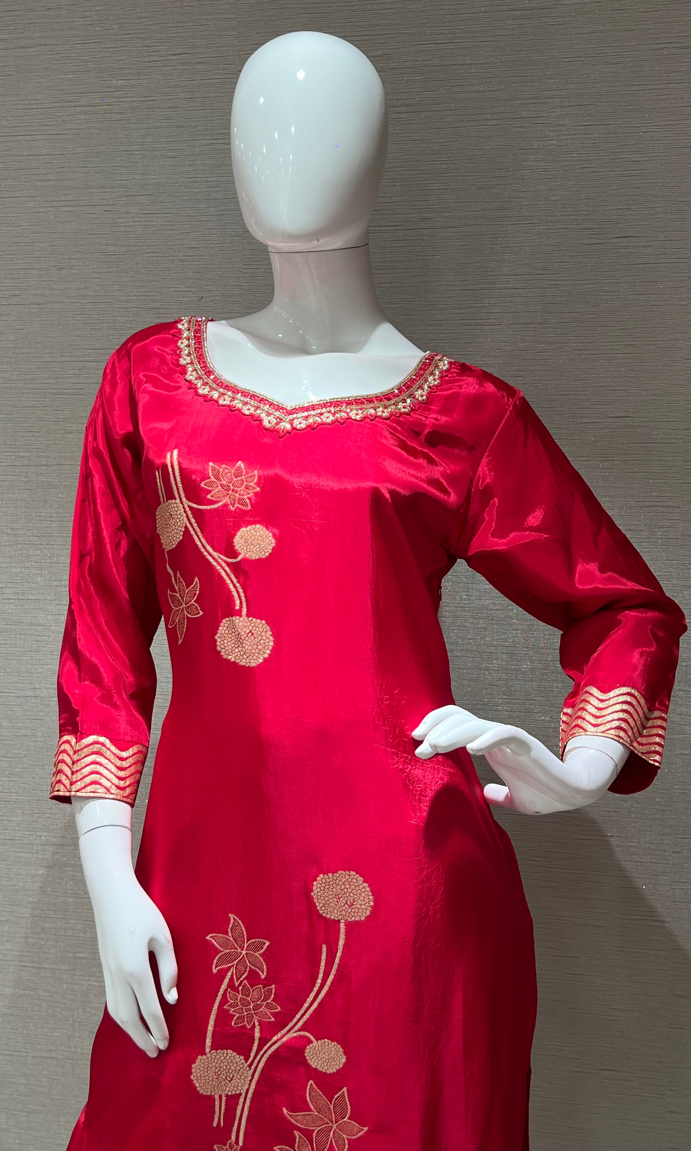 RANI PINK Golden Embroidered KURTA SET