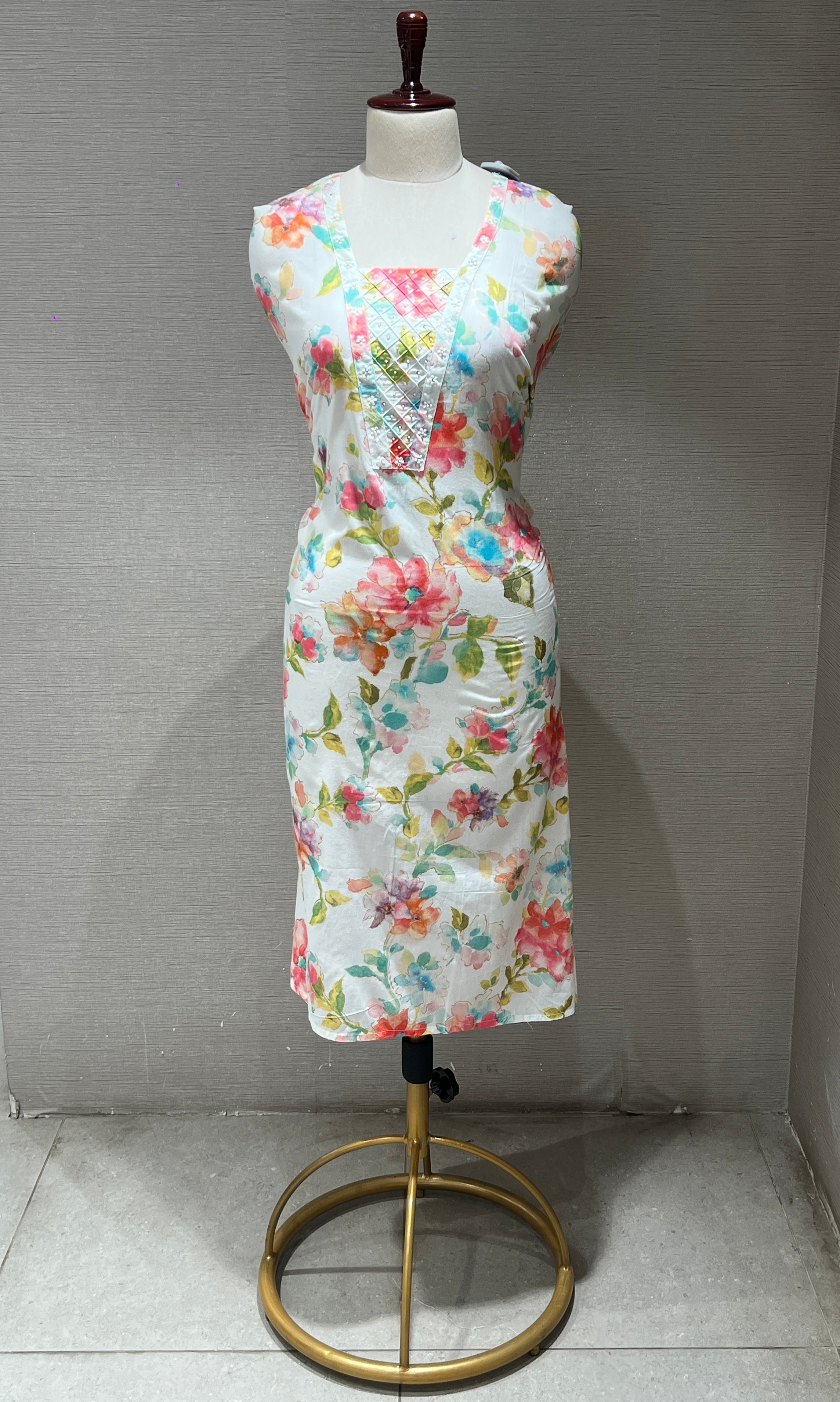 Multi colour floral embroidered dress material