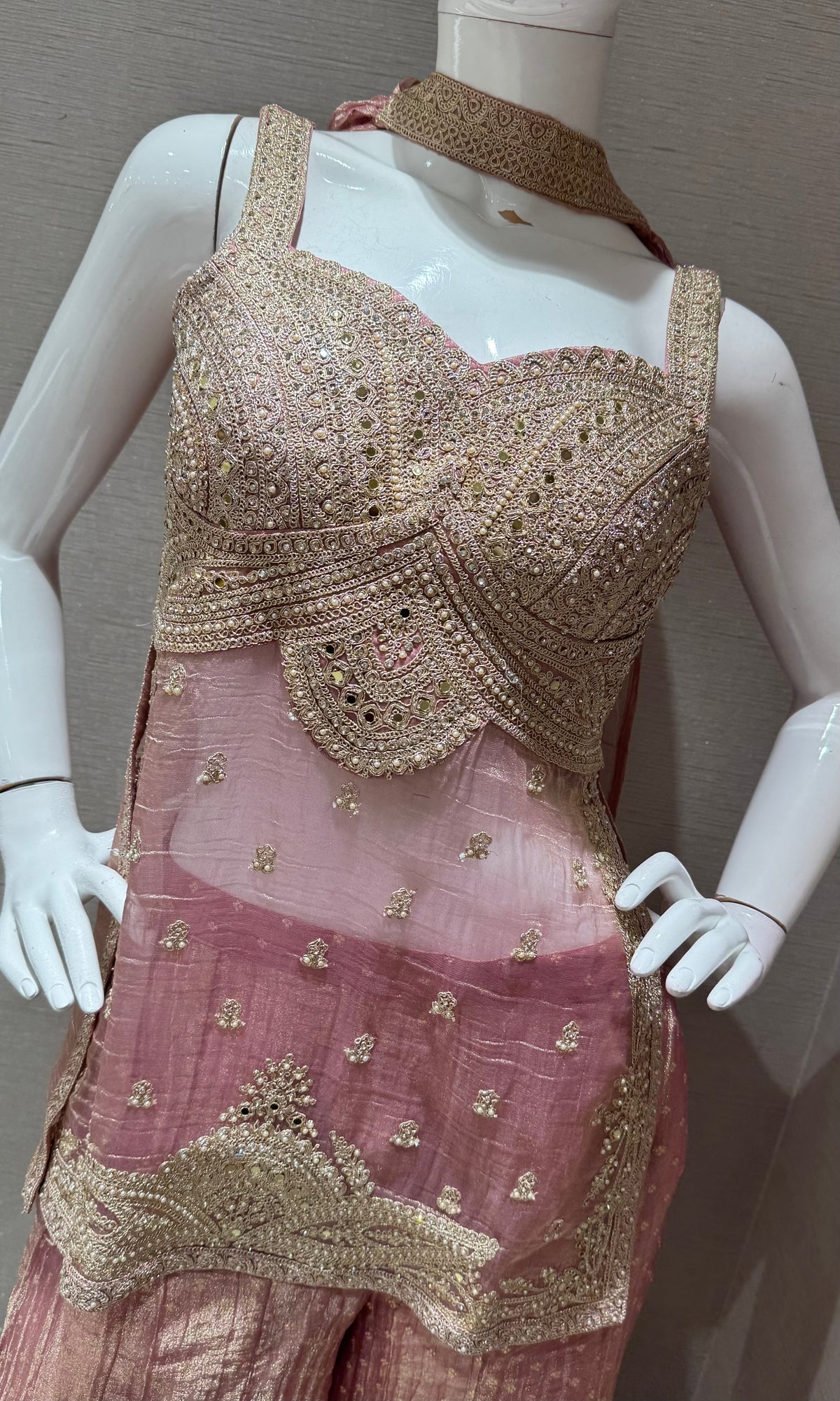Blush Pink WITH Gold Embroidered Tissue Silk Sharara Set