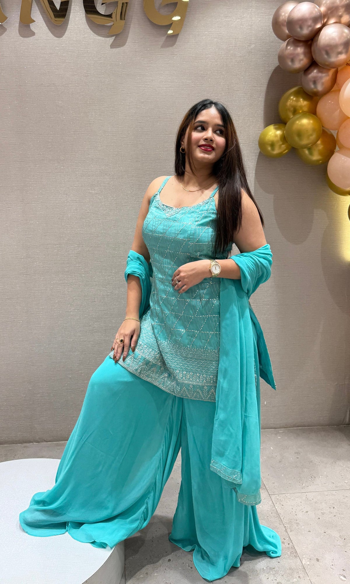 Sea blue emboridered sharara