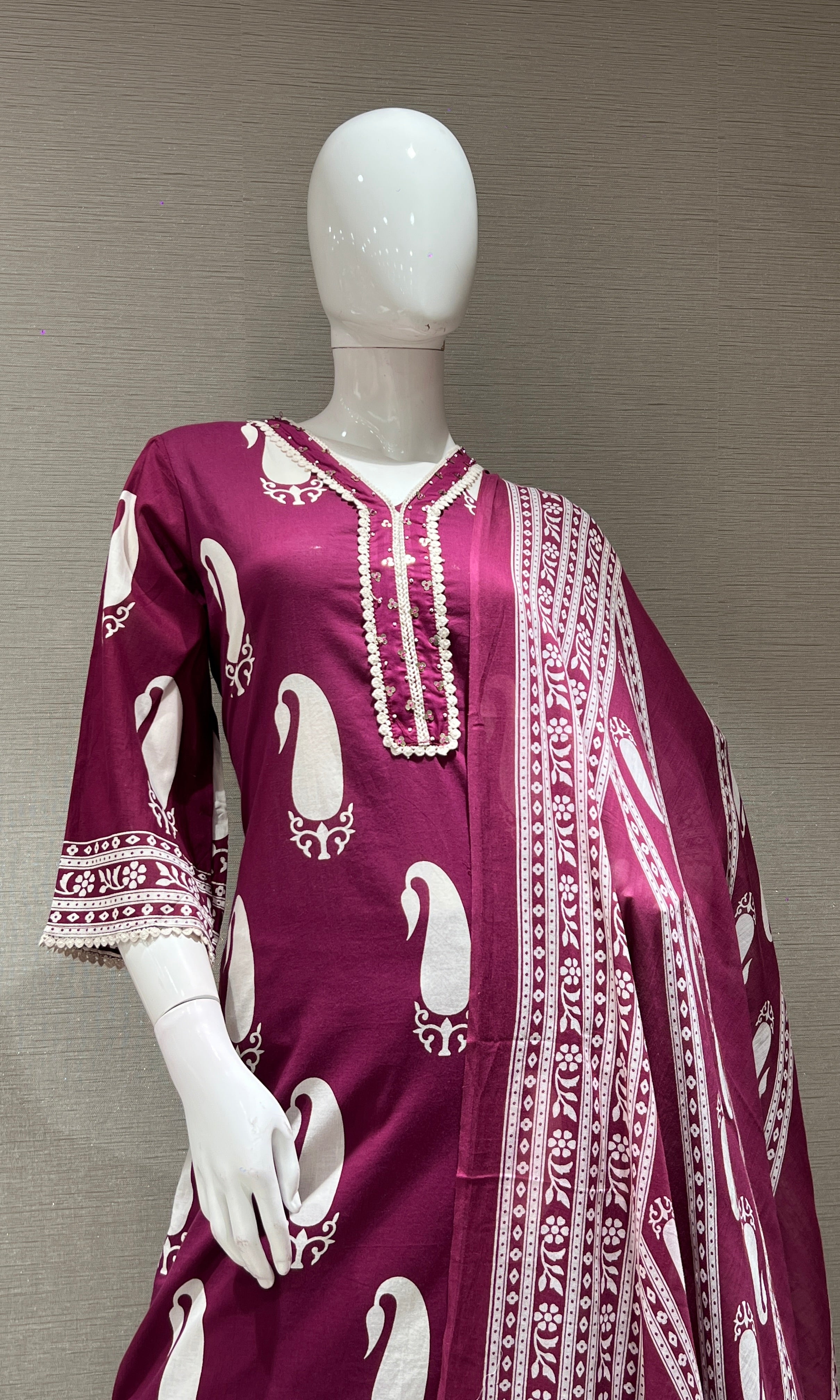 Purple EMBROIDERED PRINTED KURTA SET