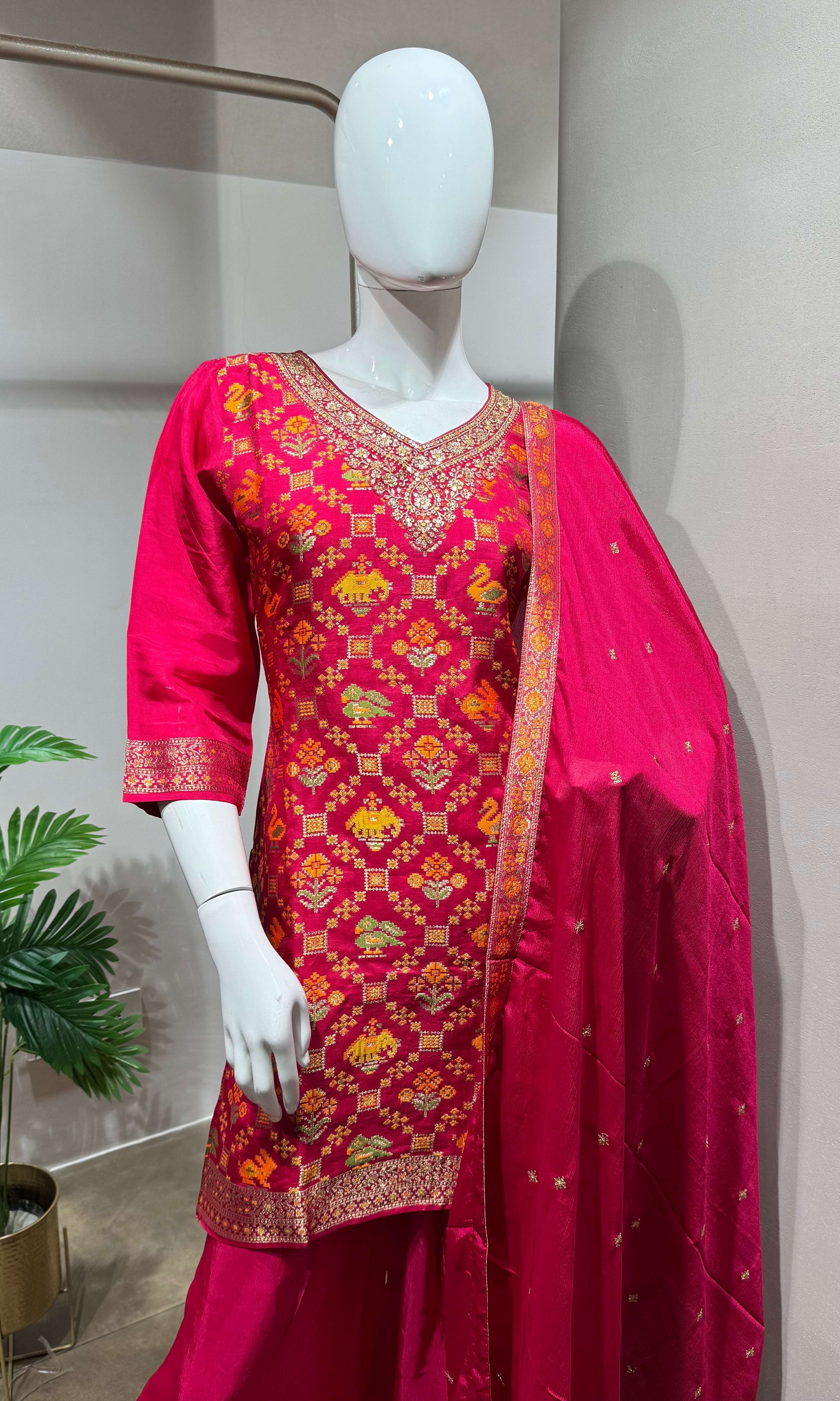 Pink Embellished Kurta with Flared Sharara Set