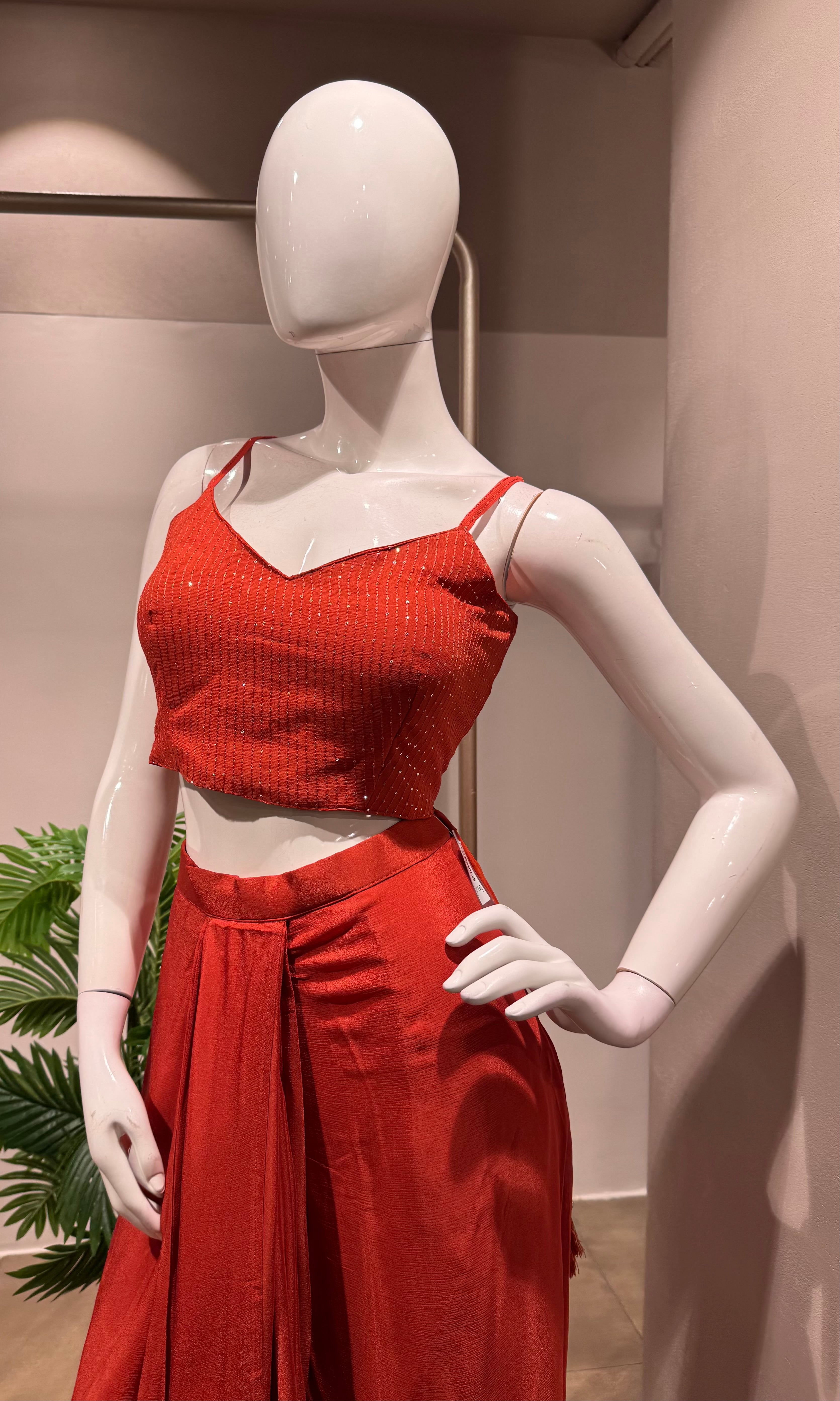 RUST WITH CROP TOP PALAZZO SET WITH JACKET