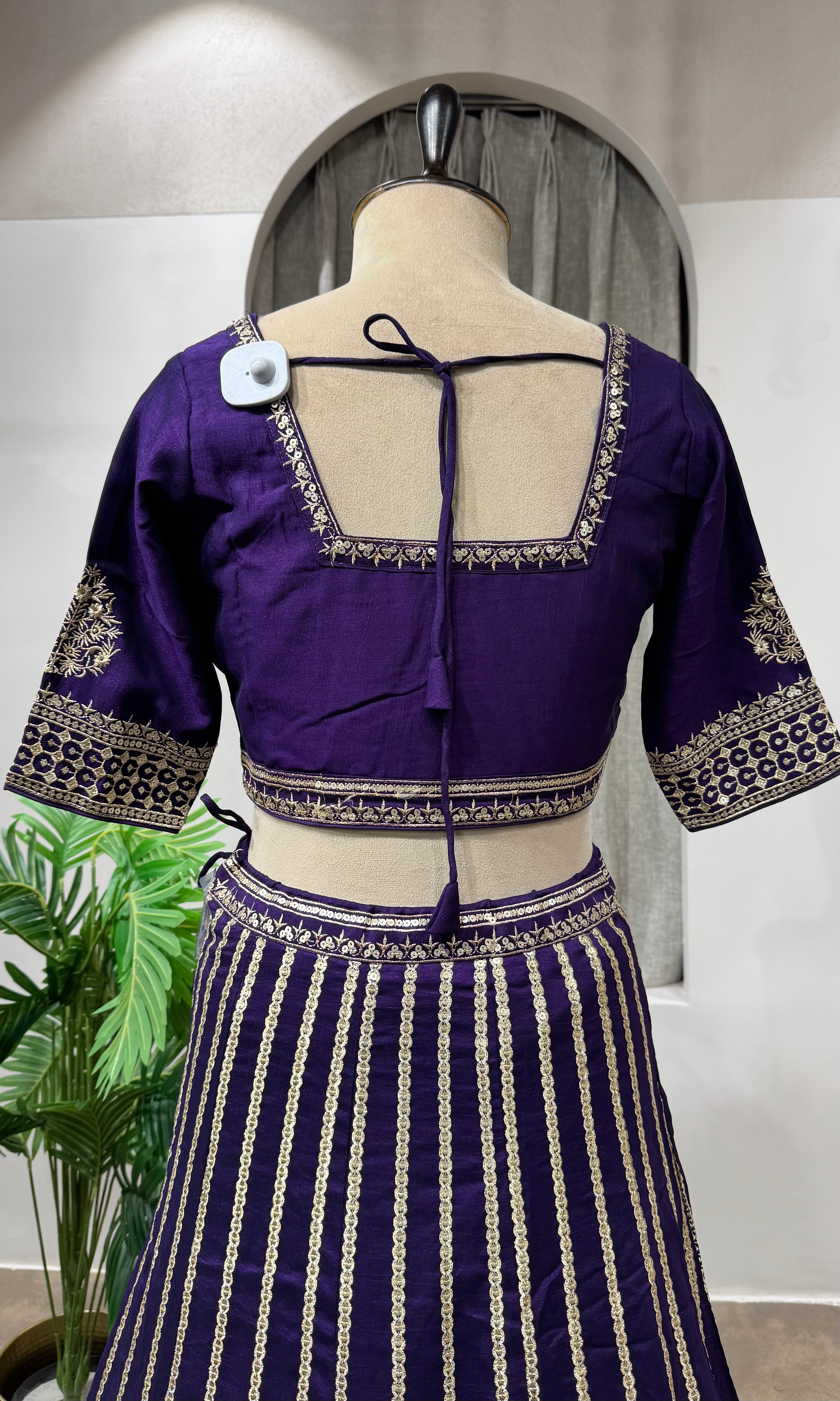 Purple Georgette Sequins Embroidery Lehenga