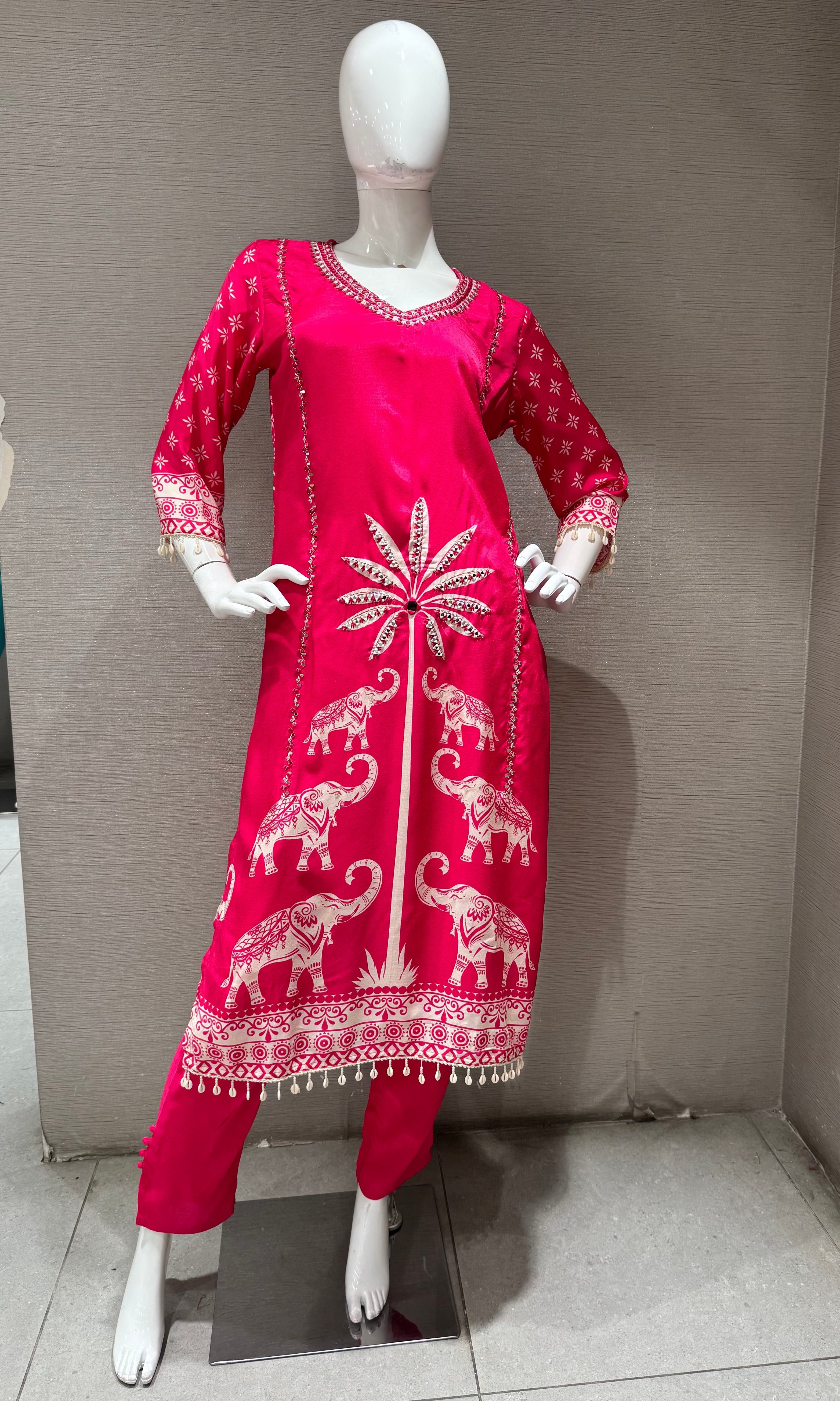 Rani Silk Elephant Motif Kurta Set